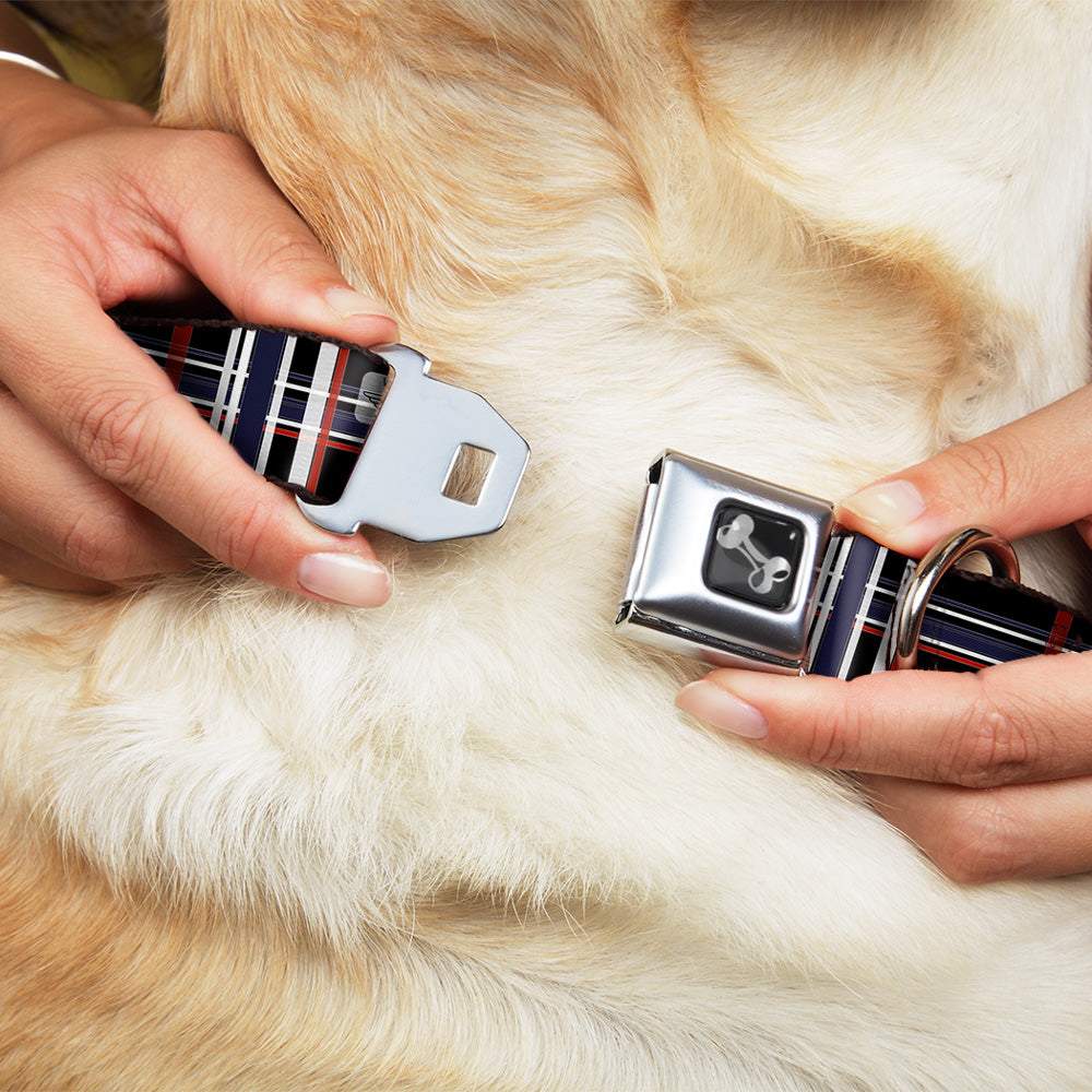 Dog Bone Seatbelt Buckle Collar - Plaid Black/Red/White/Blue Seatbelt Buckle Collars Buckle-Down