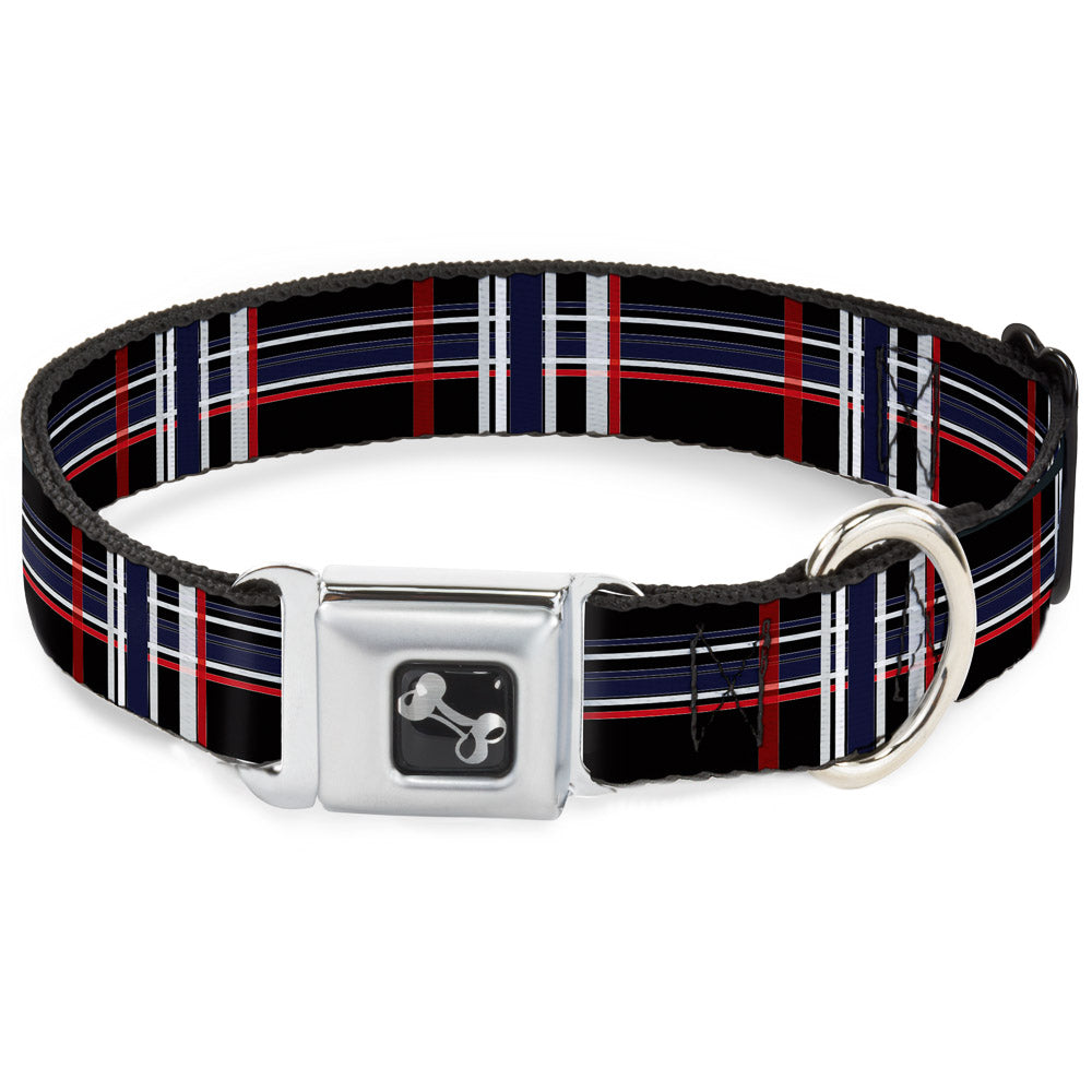 Dog Bone Seatbelt Buckle Collar - Plaid Black/Red/White/Blue Seatbelt Buckle Collars Buckle-Down