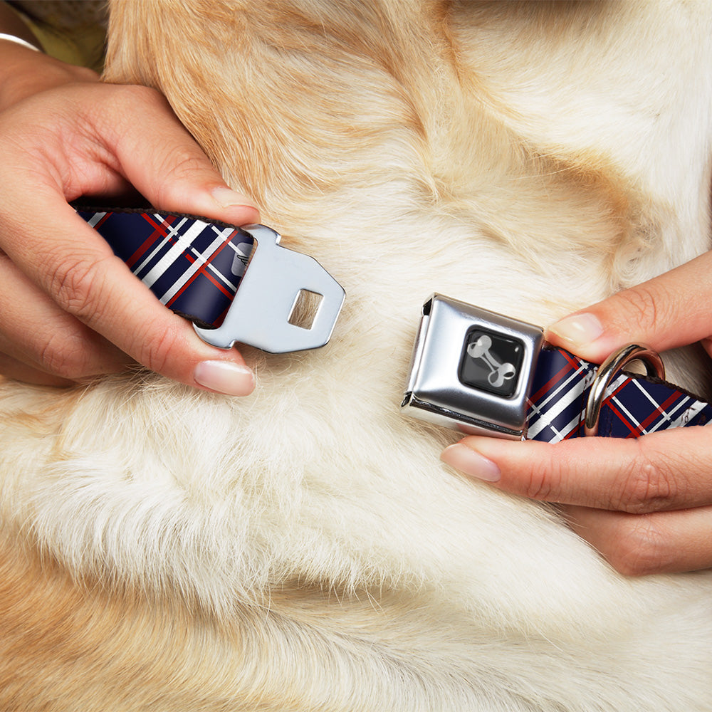 Dog Bone Seatbelt Buckle Collar - Plaid X Blue/White/Red Seatbelt Buckle Collars Buckle-Down