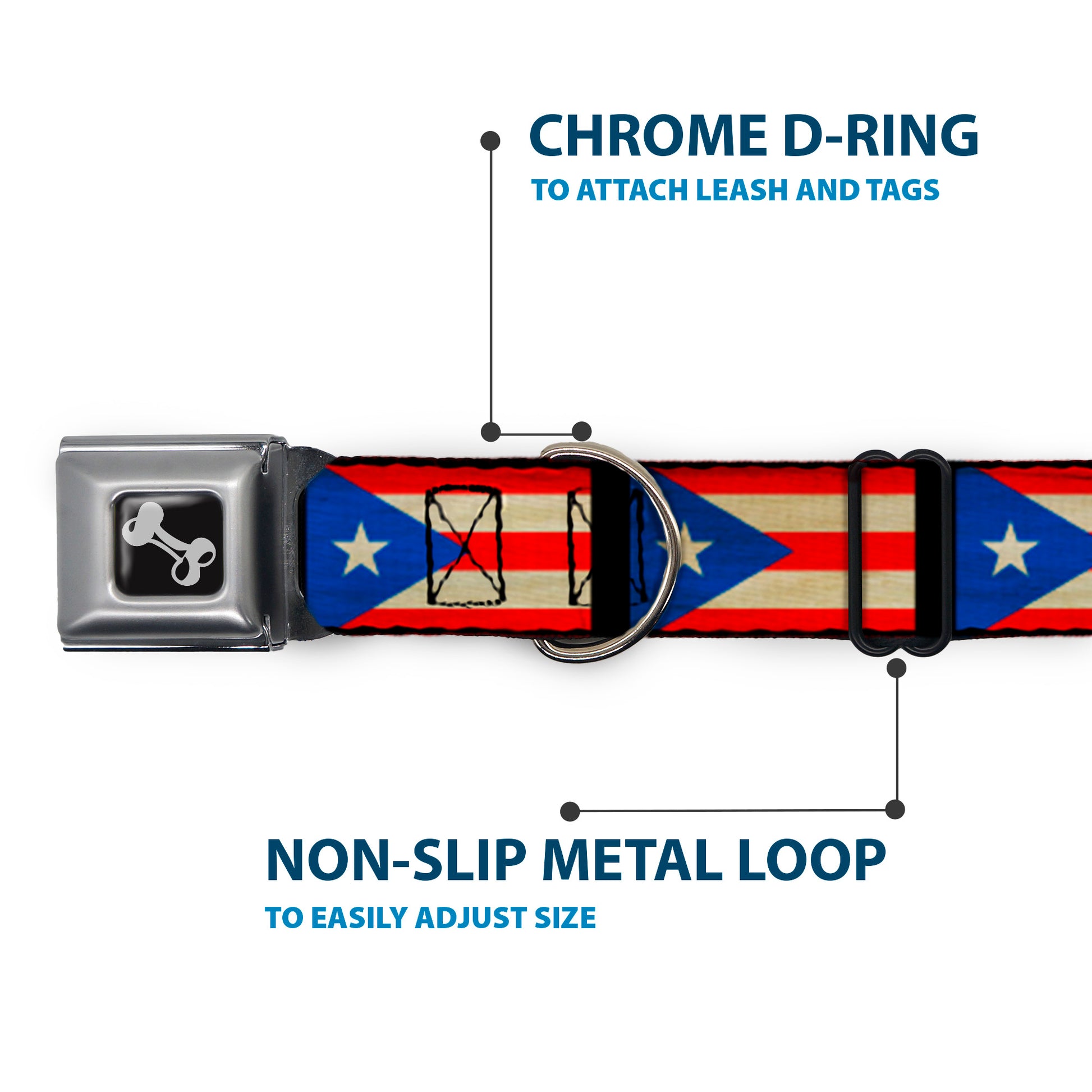 Dog Bone Seatbelt Buckle Collar - Puerto Rico Flag Weathered Seatbelt Buckle Collars Buckle-Down
