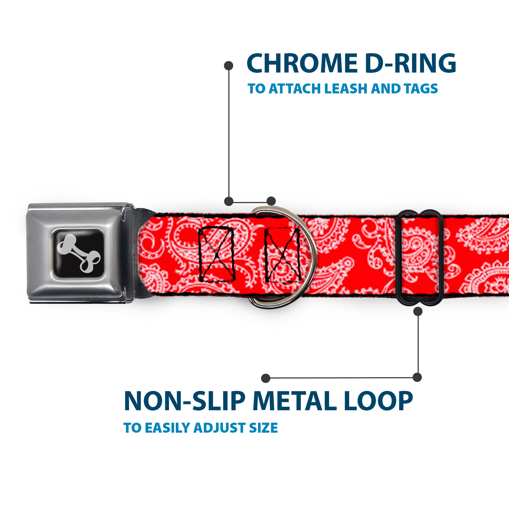 Dog Bone Seatbelt Buckle Collar - Paisley Red/White Seatbelt Buckle Collars Buckle-Down