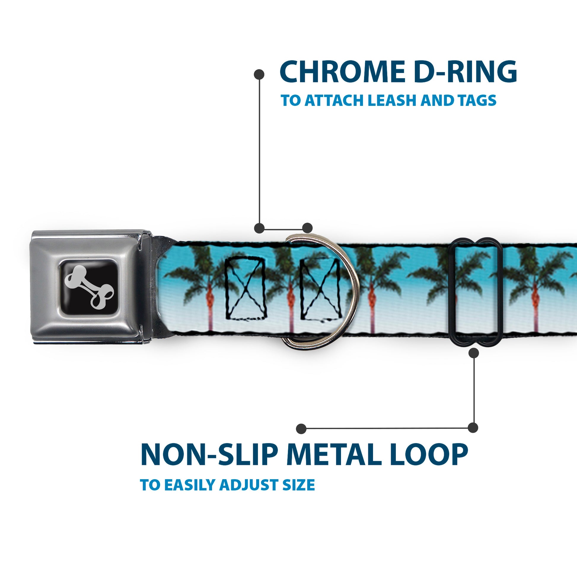 Dog Bone Seatbelt Buckle Collar - Palm Tree Skyline Seatbelt Buckle Collars Buckle-Down