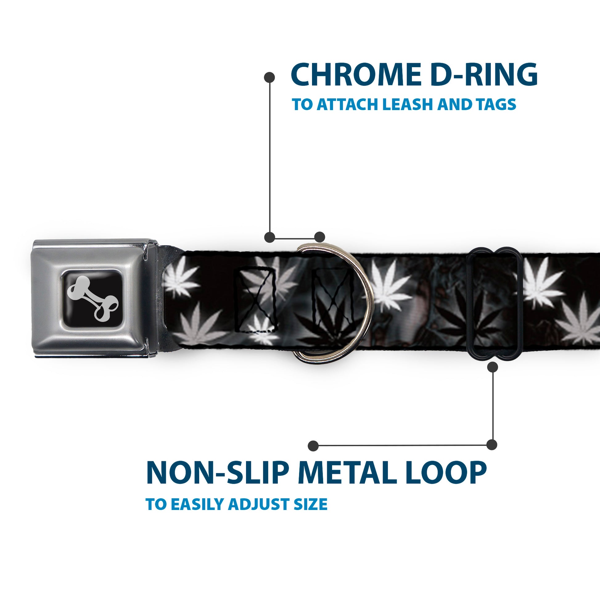 Buckle-Down Seatbelt Buckle Dog Collar - Pot Leaves/Smoke Black/Gray/White Seatbelt Buckle Collars Buckle-Down