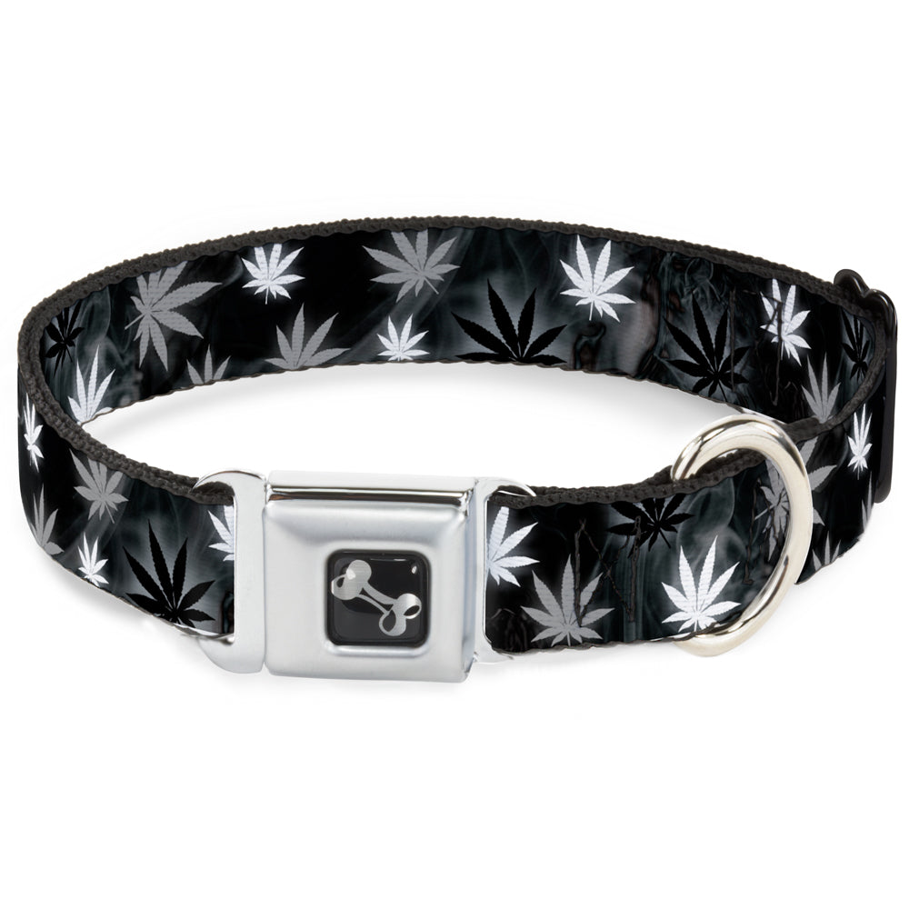Buckle-Down Seatbelt Buckle Dog Collar - Pot Leaves/Smoke Black/Gray/White Seatbelt Buckle Collars Buckle-Down