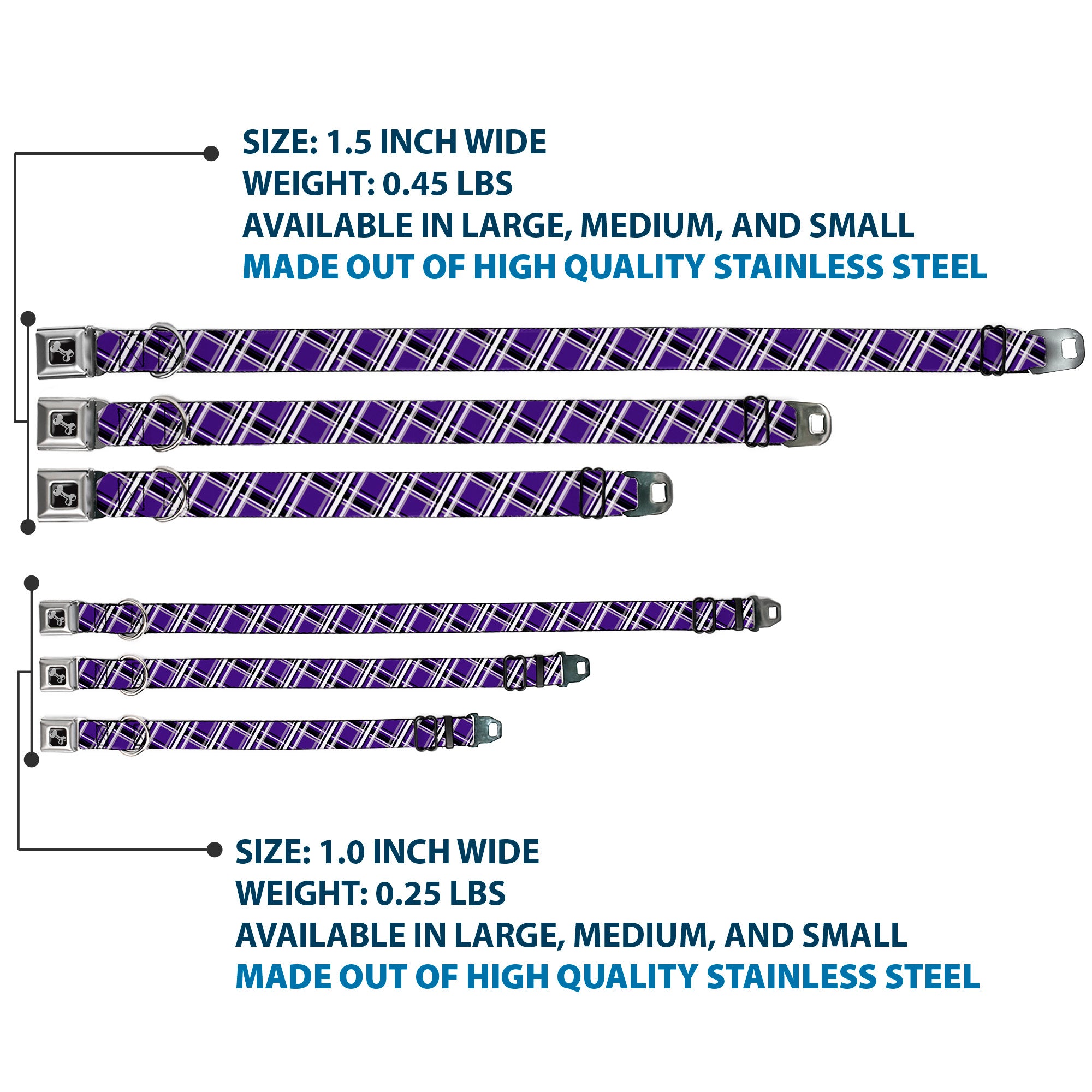 Dog Bone Seatbelt Buckle Collar - Plaid X2 Purple/Gray/White/Black Seatbelt Buckle Collars Buckle-Down