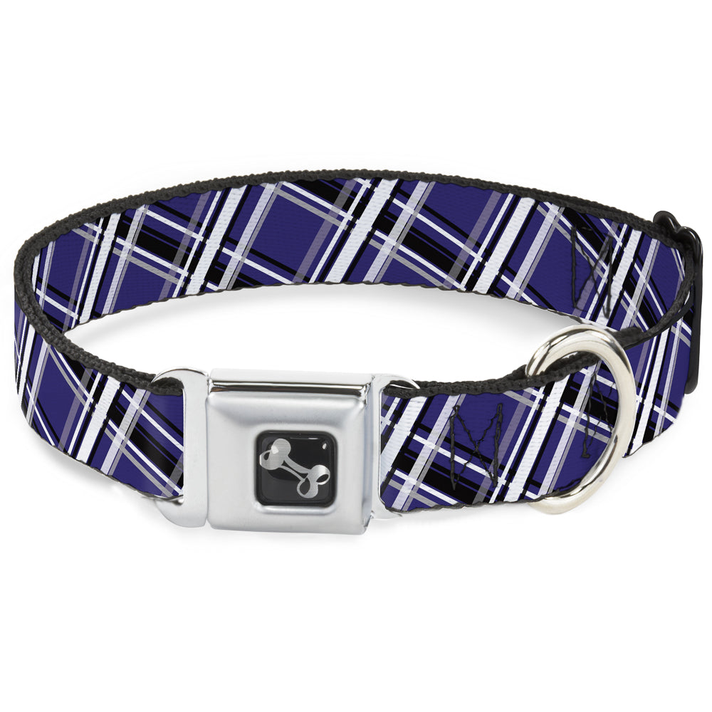 Dog Bone Seatbelt Buckle Collar - Plaid X2 Purple/Gray/White/Black Seatbelt Buckle Collars Buckle-Down