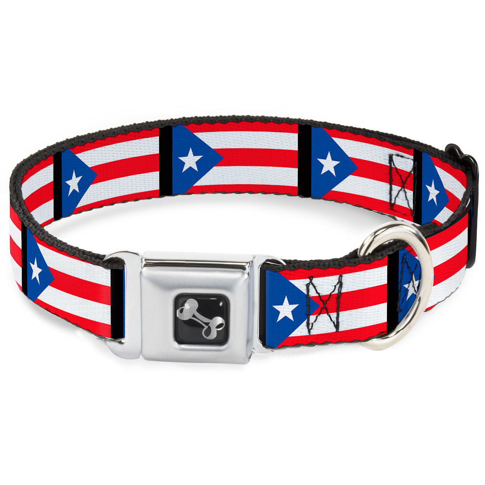Dog Bone Seatbelt Buckle Collar - Puerto Rico Flag Repeat/Black Seatbelt Buckle Collars Buckle-Down