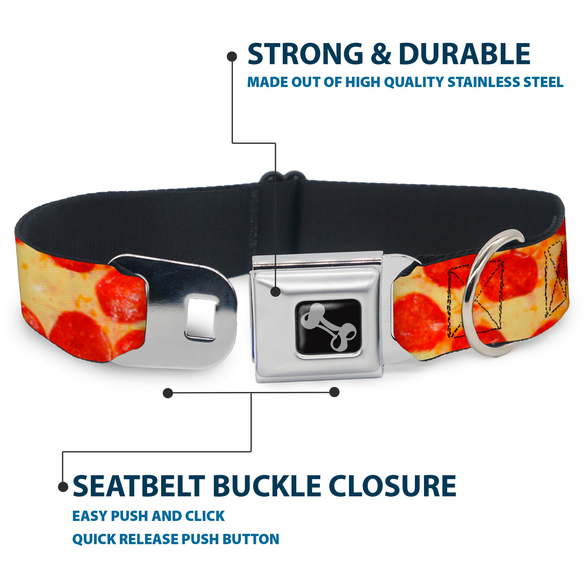 Dog Bone Seatbelt Buckle Collar - Pepperoni Pizza Vivid Seatbelt Buckle Collars Buckle-Down