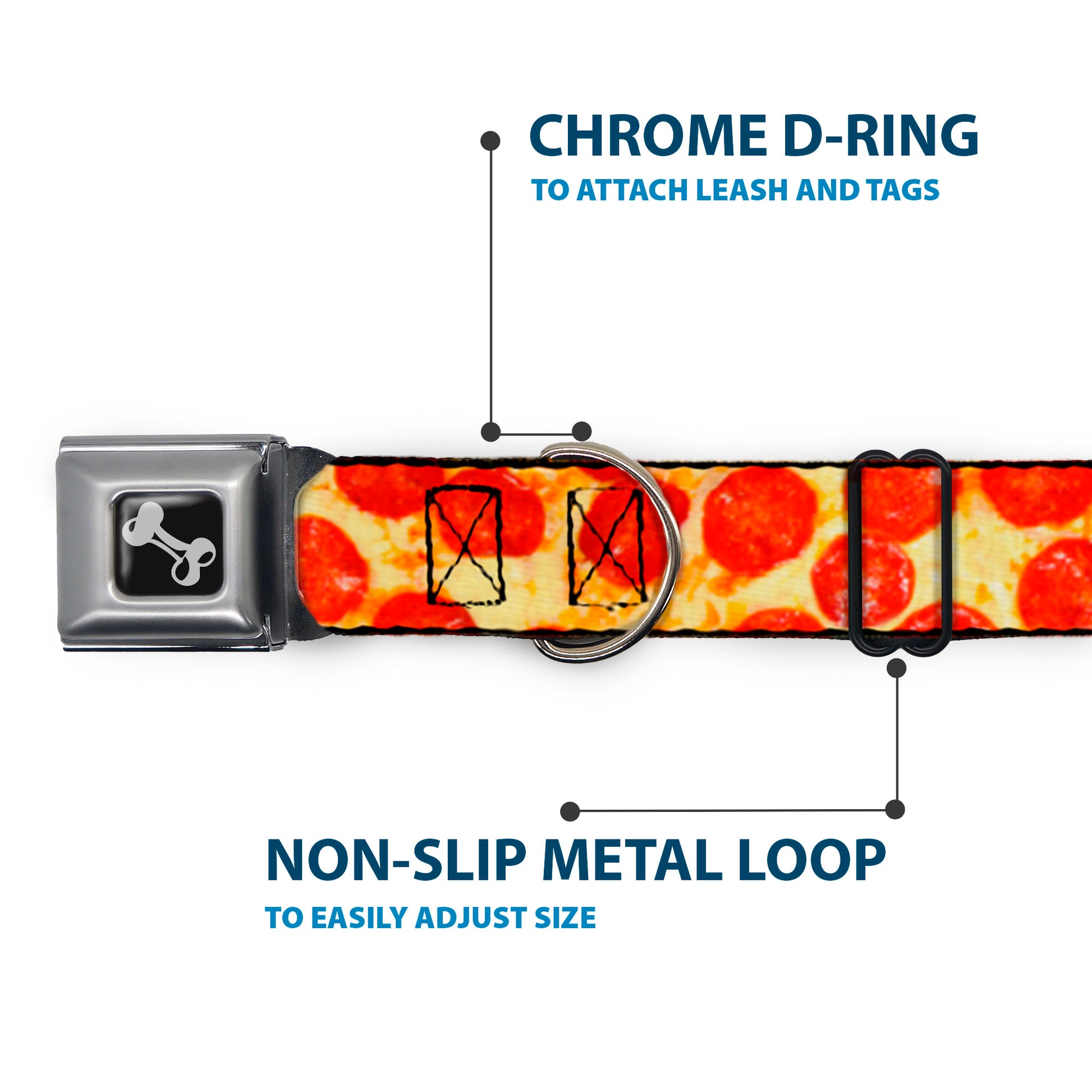Dog Bone Seatbelt Buckle Collar - Pepperoni Pizza Vivid Seatbelt Buckle Collars Buckle-Down