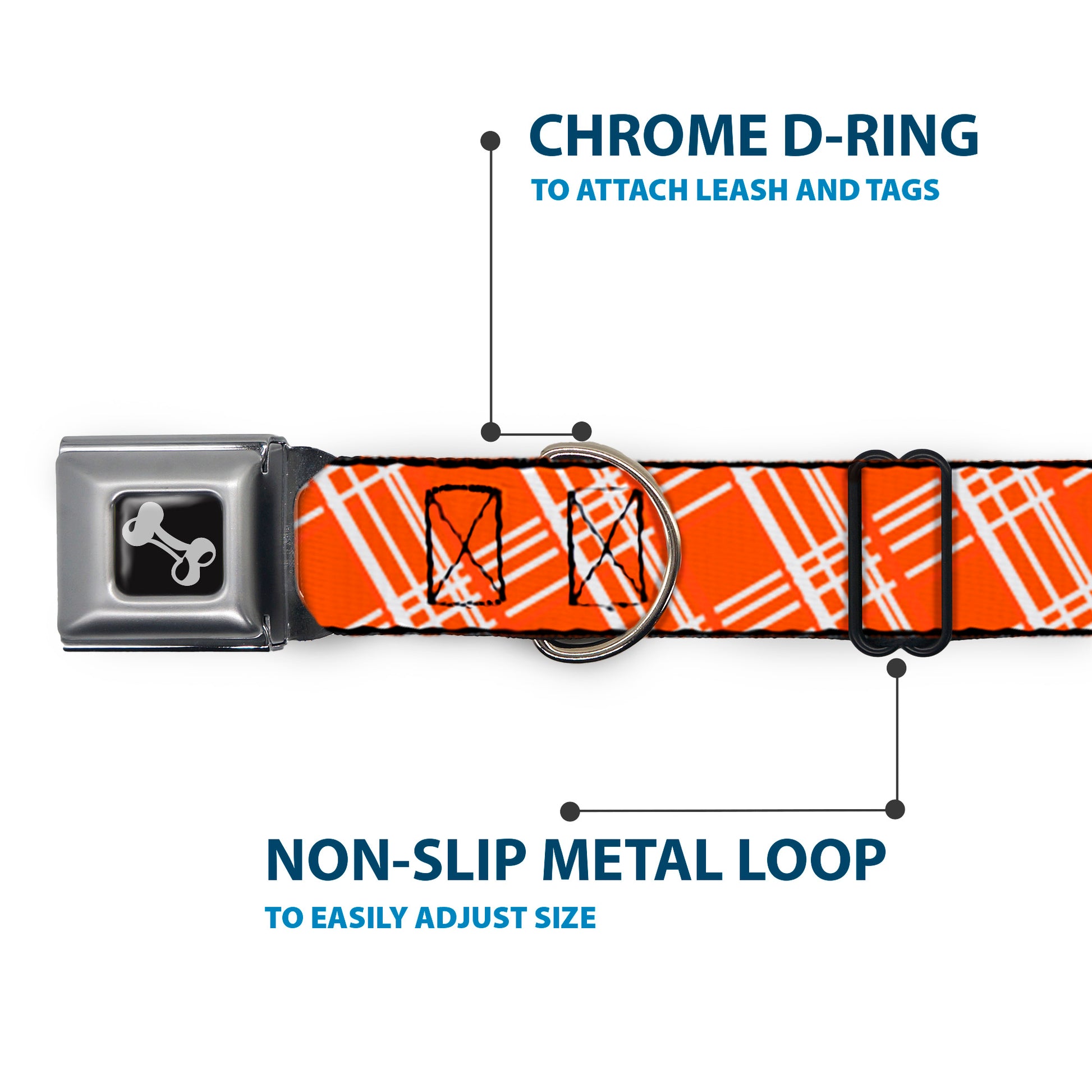 Dog Bone Seatbelt Buckle Collar - Plaid X4 Oranges/White Seatbelt Buckle Collars Buckle-Down