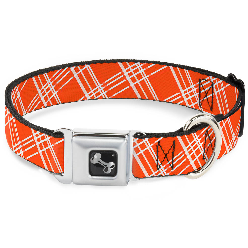 Dog Bone Seatbelt Buckle Collar - Plaid X4 Oranges/White Seatbelt Buckle Collars Buckle-Down