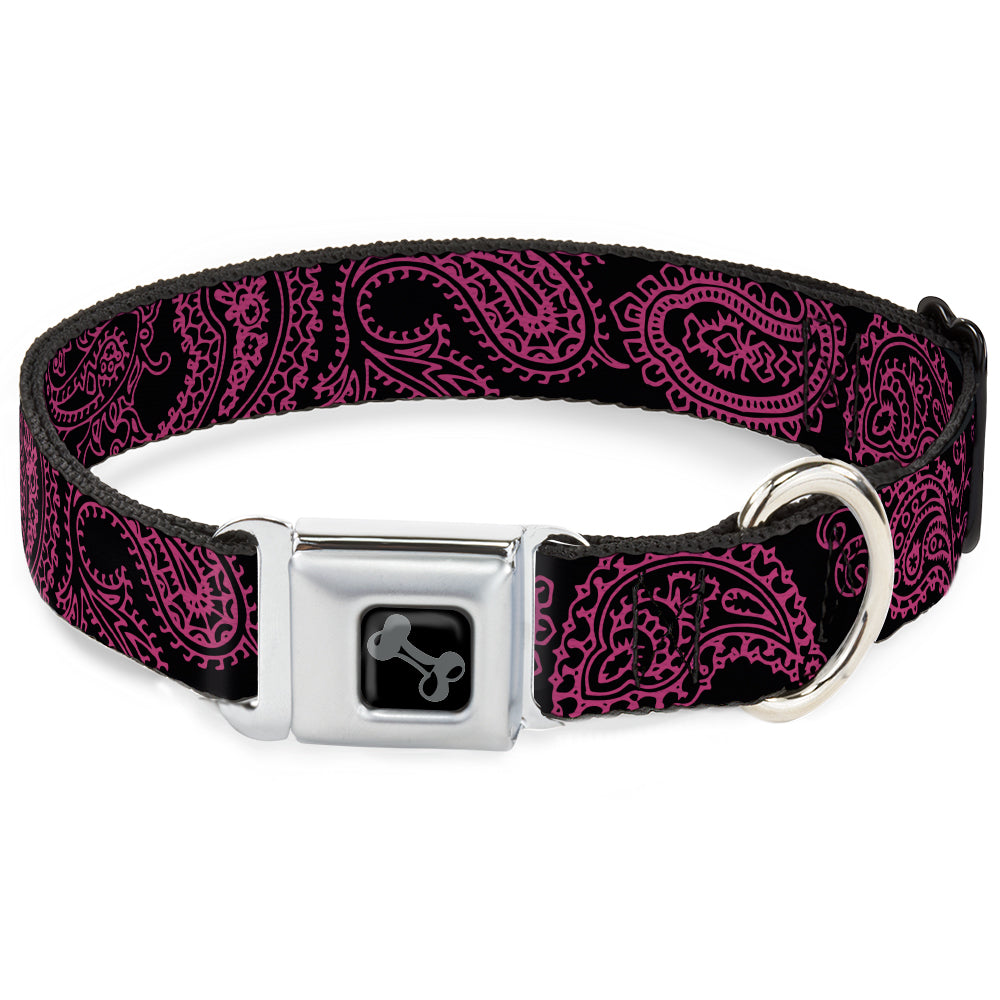 Dog Bone Black/Silver Seatbelt Buckle Collar - Paisley Black/Neon Pink Seatbelt Buckle Collars Buckle-Down
