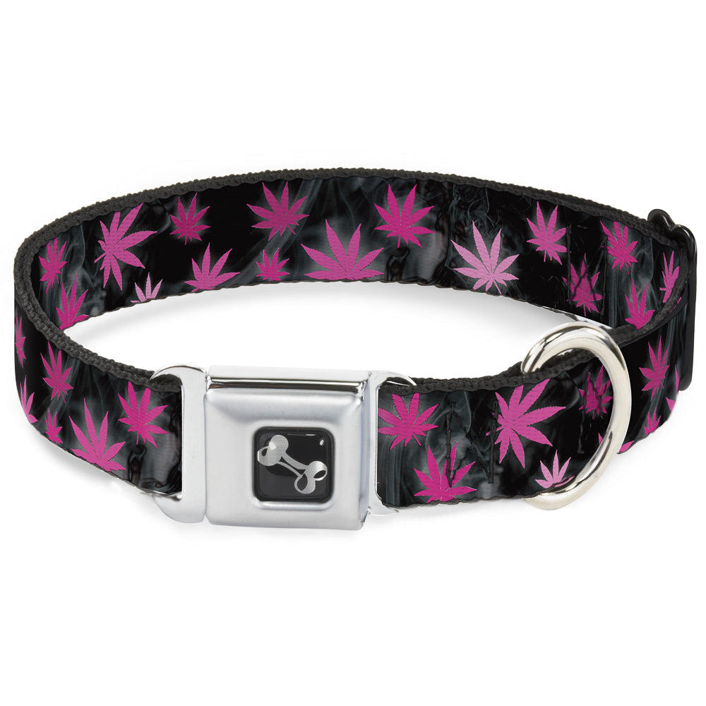 Buckle-Down Seatbelt Buckle Dog Collar - Pot Leaves/Smoke Black/Pink/White Seatbelt Buckle Collars Buckle-Down