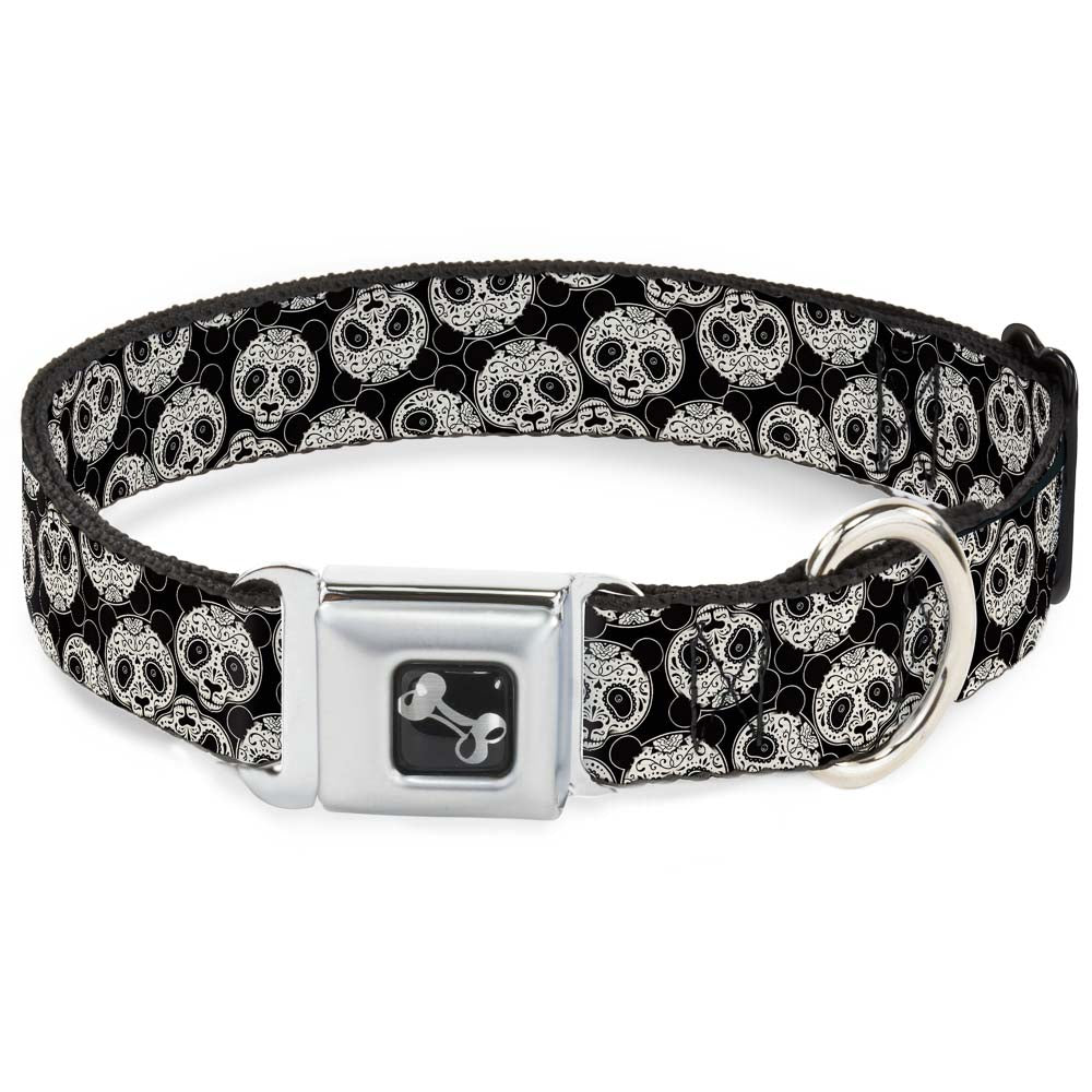 Dog Bone Seatbelt Buckle Collar - Panda Bear Sugar Skull Scattered Black/White Seatbelt Buckle Collars Buckle-Down