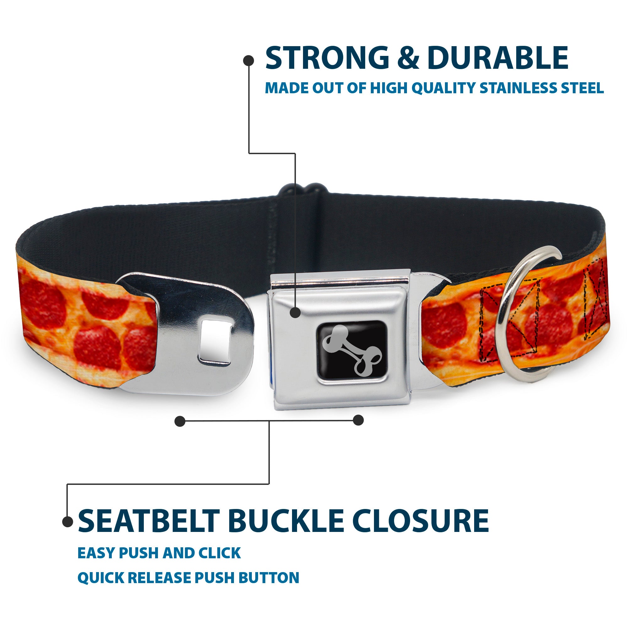 Dog Bone Seatbelt Buckle Collar - Pepperoni Pizza w/Crust Vivid Seatbelt Buckle Collars Buckle-Down