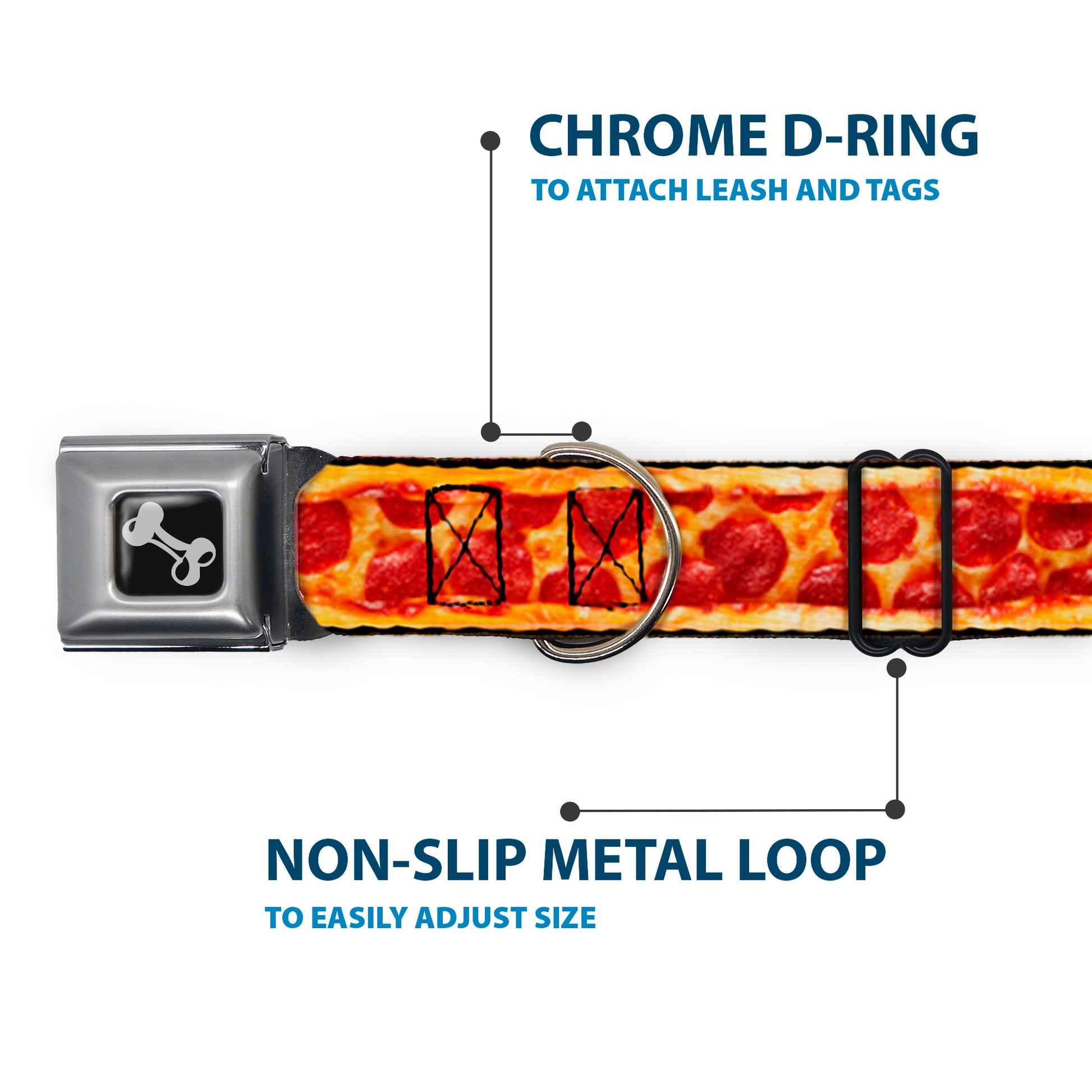 Dog Bone Seatbelt Buckle Collar - Pepperoni Pizza w/Crust Vivid Seatbelt Buckle Collars Buckle-Down