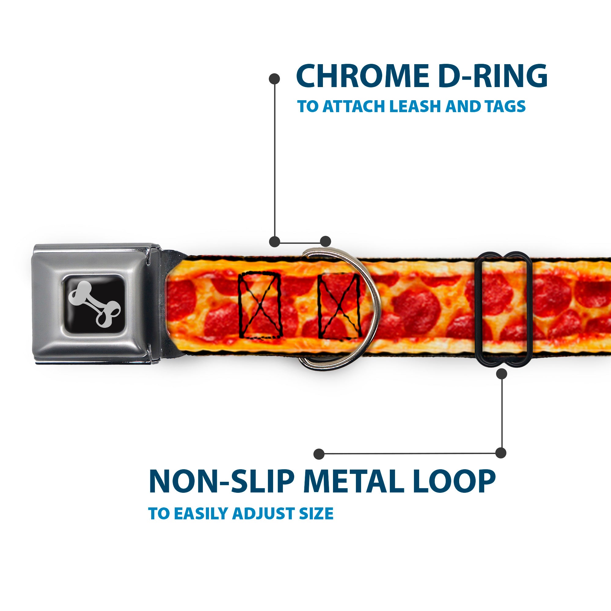 Dog Bone Seatbelt Buckle Collar - Pepperoni Pizza w/Crust Vivid Seatbelt Buckle Collars Buckle-Down