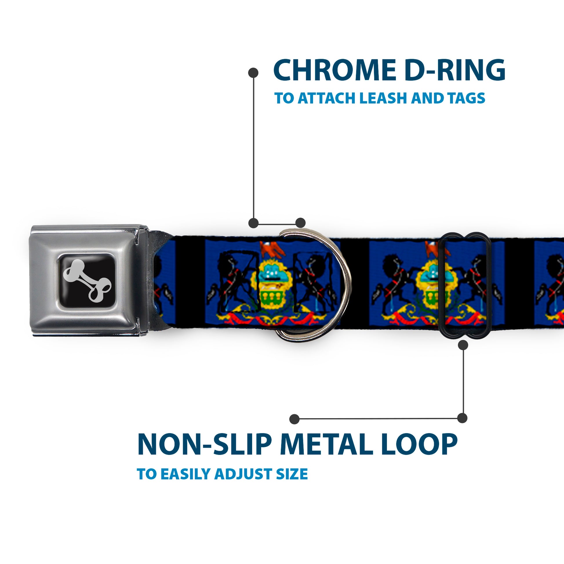 Dog Bone Seatbelt Buckle Collar - Pennsylvania Flags/Black Seatbelt Buckle Collars Buckle-Down