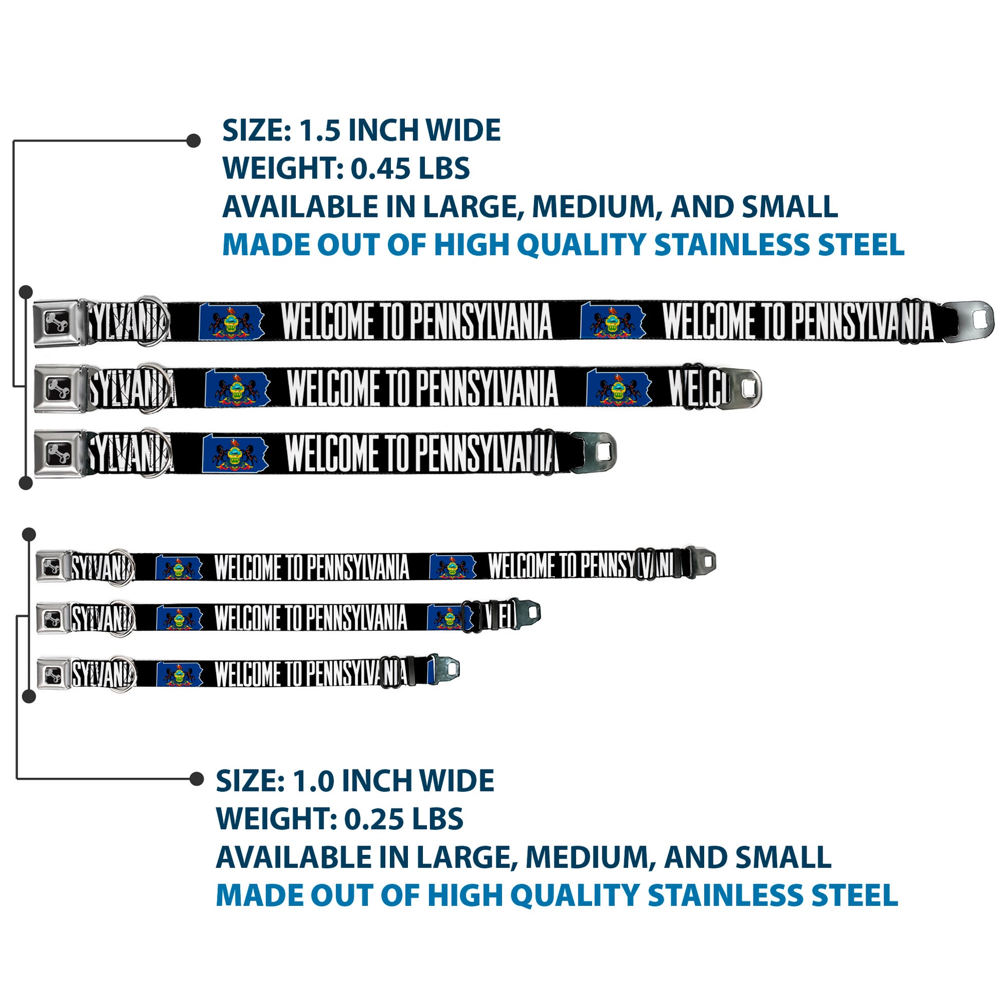 Dog Bone Seatbelt Buckle Collar - Pennsylvania Flag Silhouette WELCOME TO PENNSYLVANIA Seatbelt Buckle Collars Buckle-Down