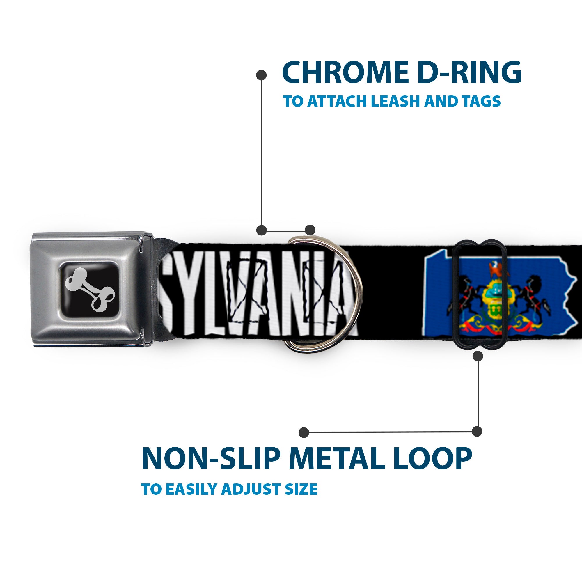 Dog Bone Seatbelt Buckle Collar - Pennsylvania Flag Silhouette WELCOME TO PENNSYLVANIA Seatbelt Buckle Collars Buckle-Down