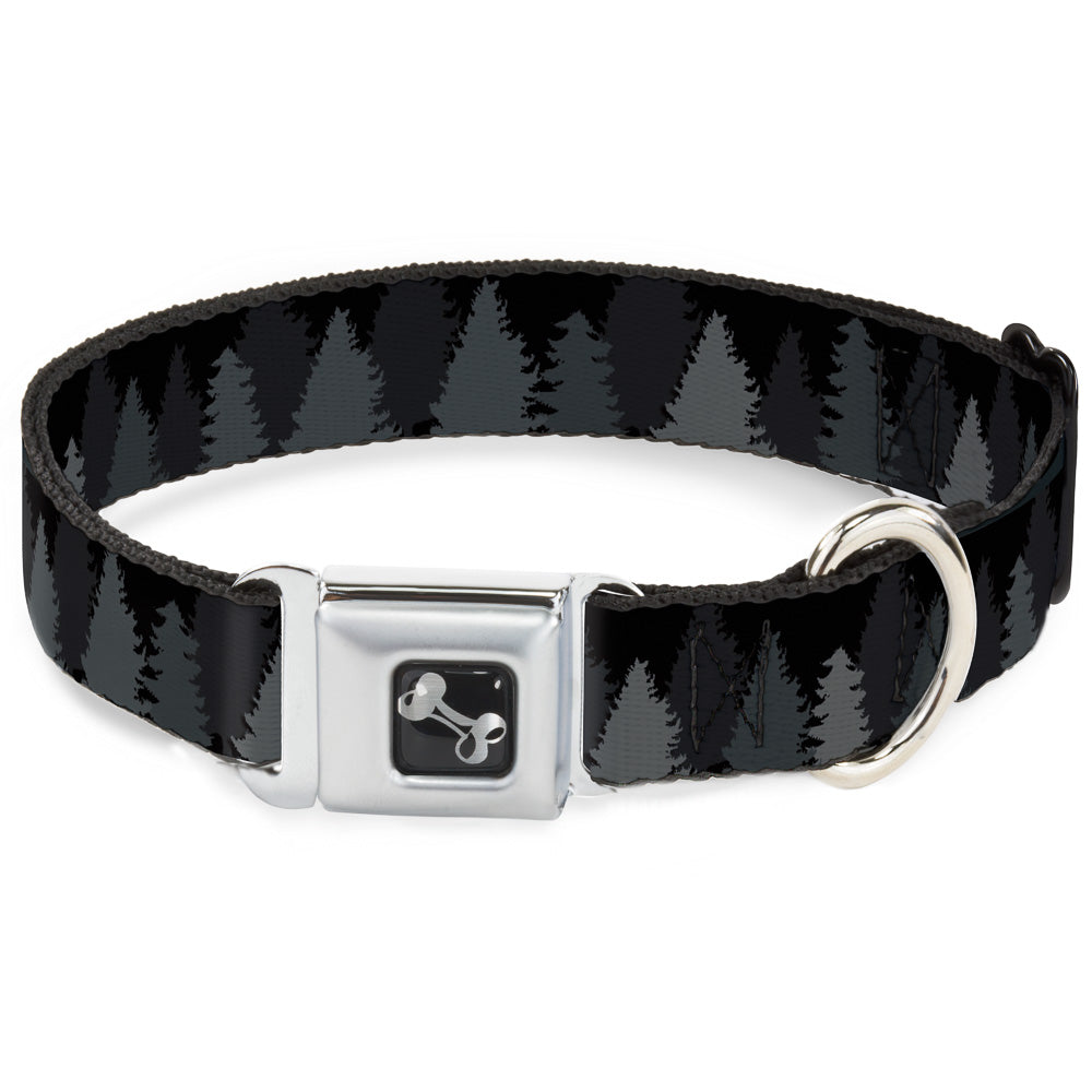 Dog Bone Seatbelt Buckle Collar - Pine Tree Silhouettes Black/Grays Seatbelt Buckle Collars Buckle-Down