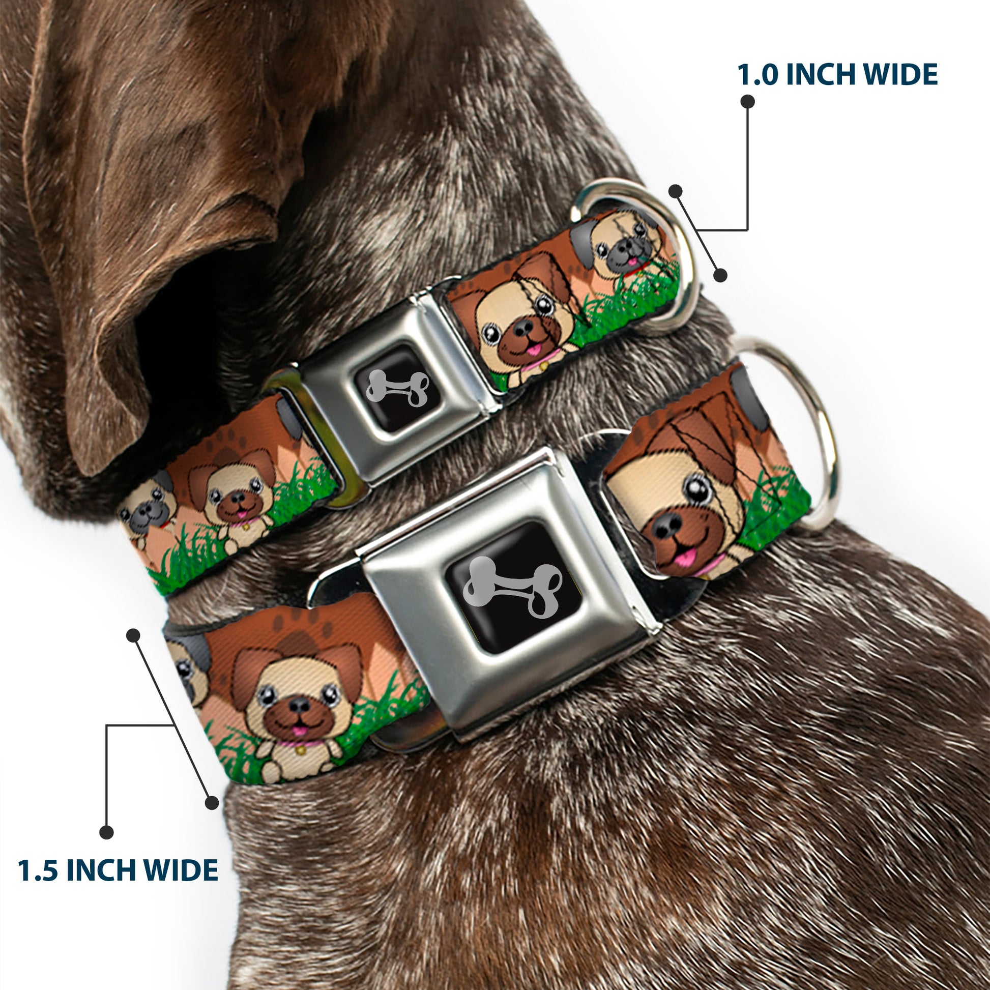 Dog Bone Seatbelt Buckle Collar - Pug Puppies/Paw Prints Browns/Greens Seatbelt Buckle Collars Buckle-Down
