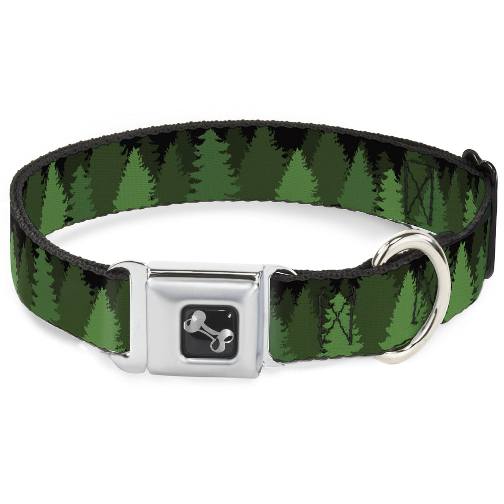 Dog Bone Seatbelt Buckle Collar - Pine Tree Silhouettes Black/Greens Seatbelt Buckle Collars Buckle-Down