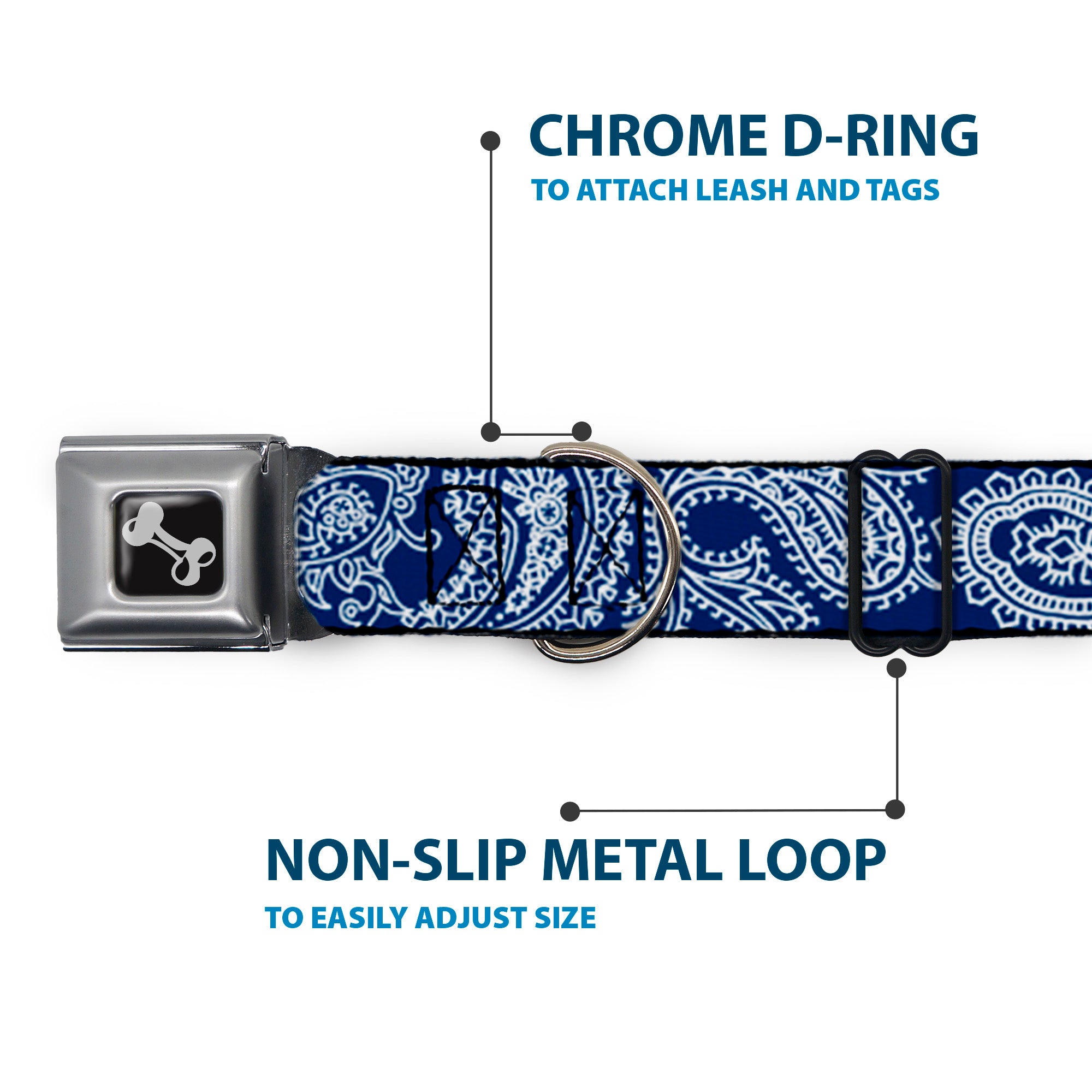 Dog Bone Seatbelt Buckle Collar - Paisley Blue/White Seatbelt Buckle Collars Buckle-Down
