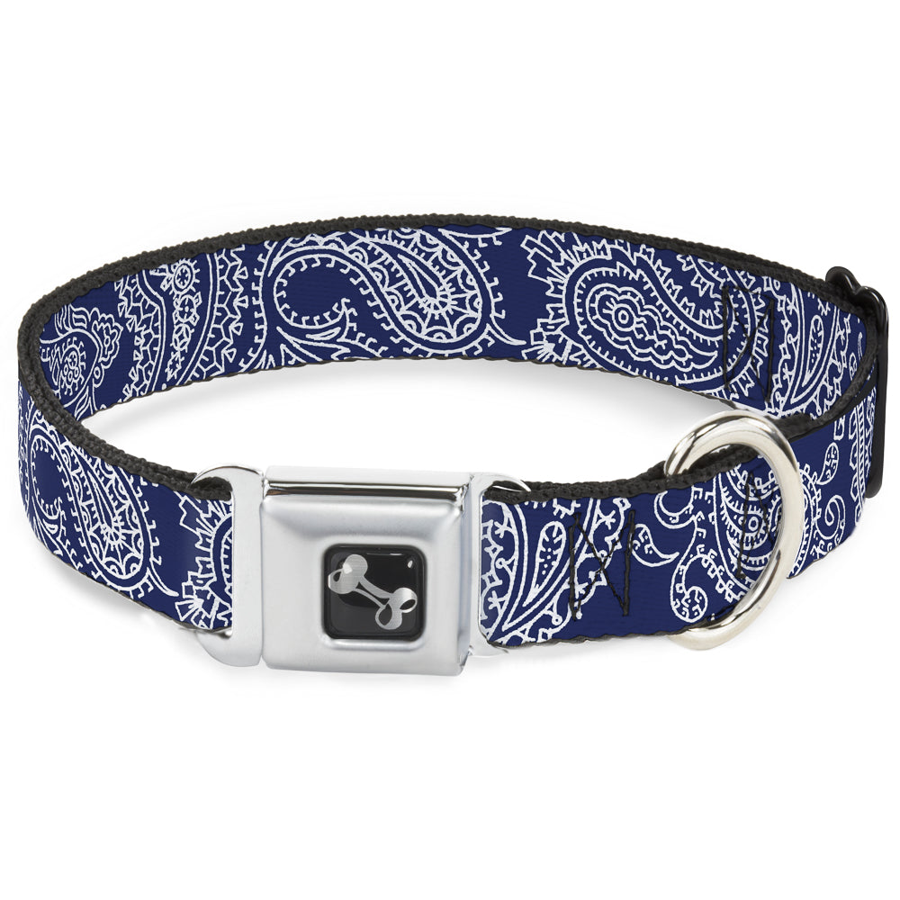 Dog Bone Seatbelt Buckle Collar - Paisley Blue/White Seatbelt Buckle Collars Buckle-Down
