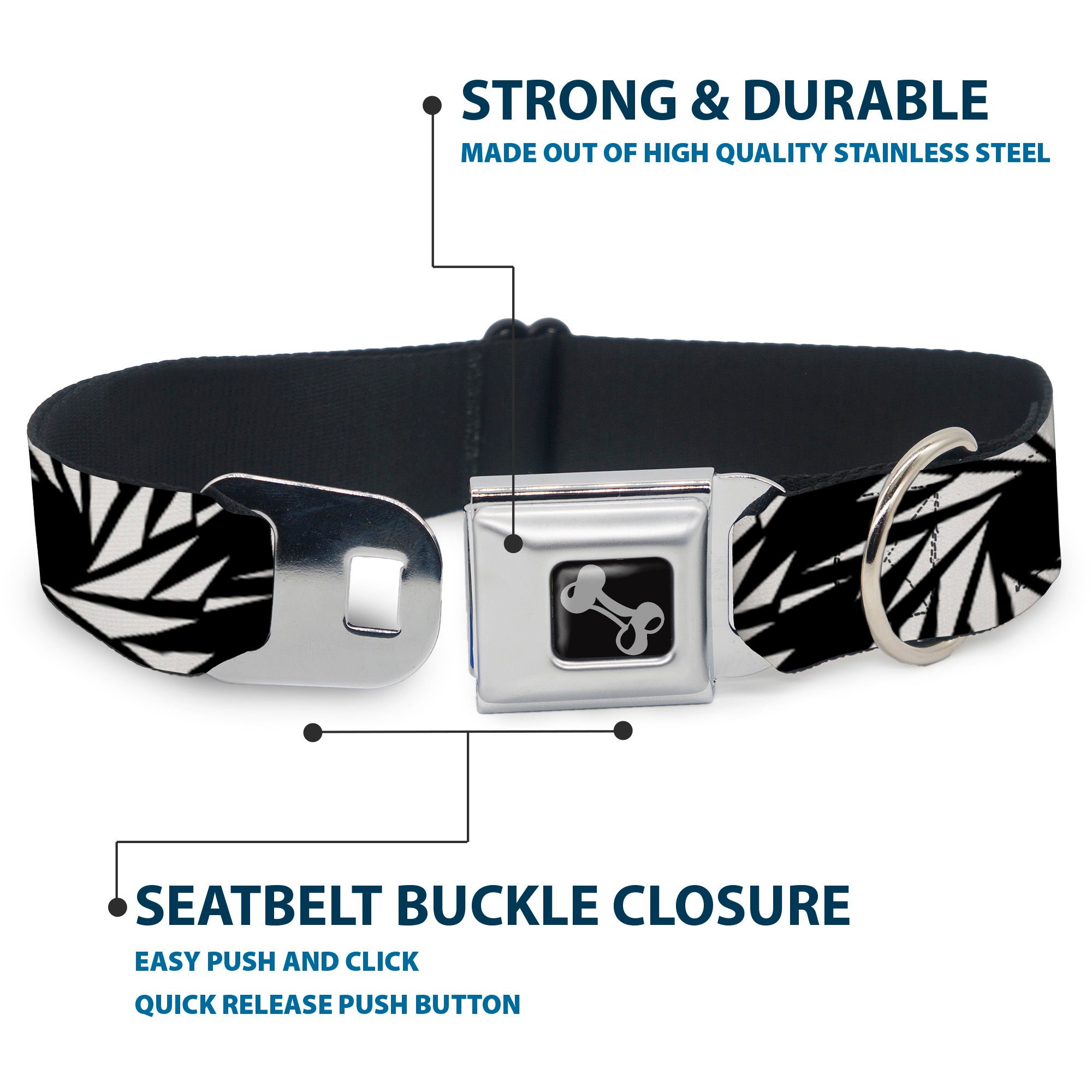 Dog Bone Seatbelt Buckle Collar - Pinwheel Black/White Seatbelt Buckle Collars Buckle-Down