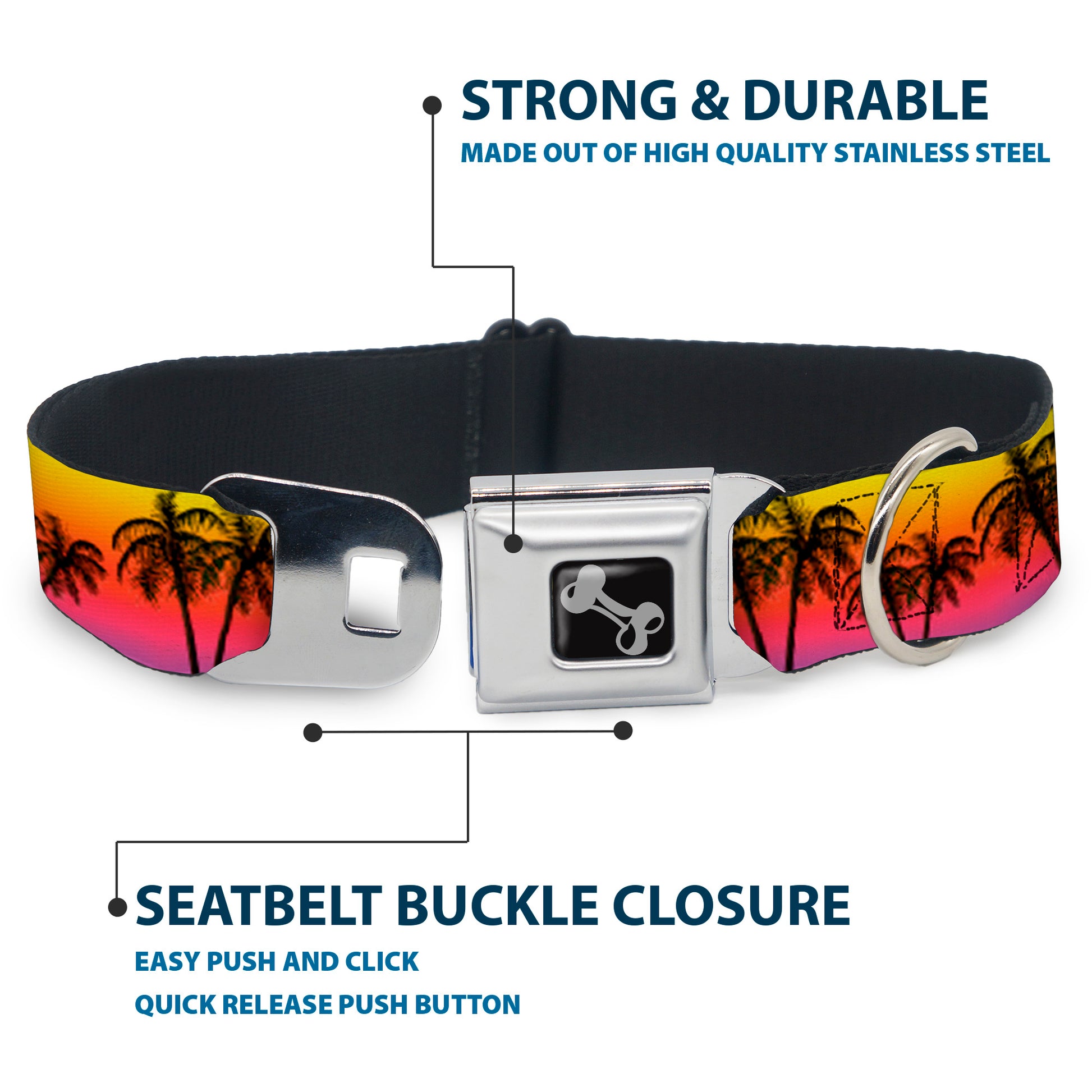 Dog Bone Seatbelt Buckle Collar - Palm Trees Sunset Fade/Black Seatbelt Buckle Collars Buckle-Down