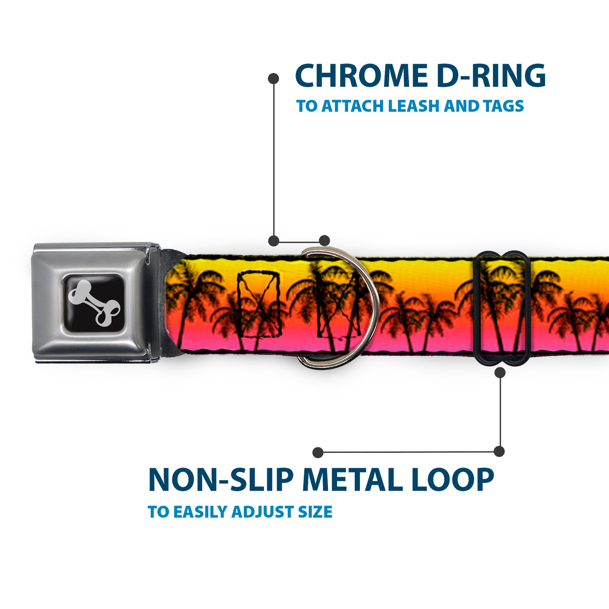 Dog Bone Seatbelt Buckle Collar - Palm Trees Sunset Fade/Black Seatbelt Buckle Collars Buckle-Down