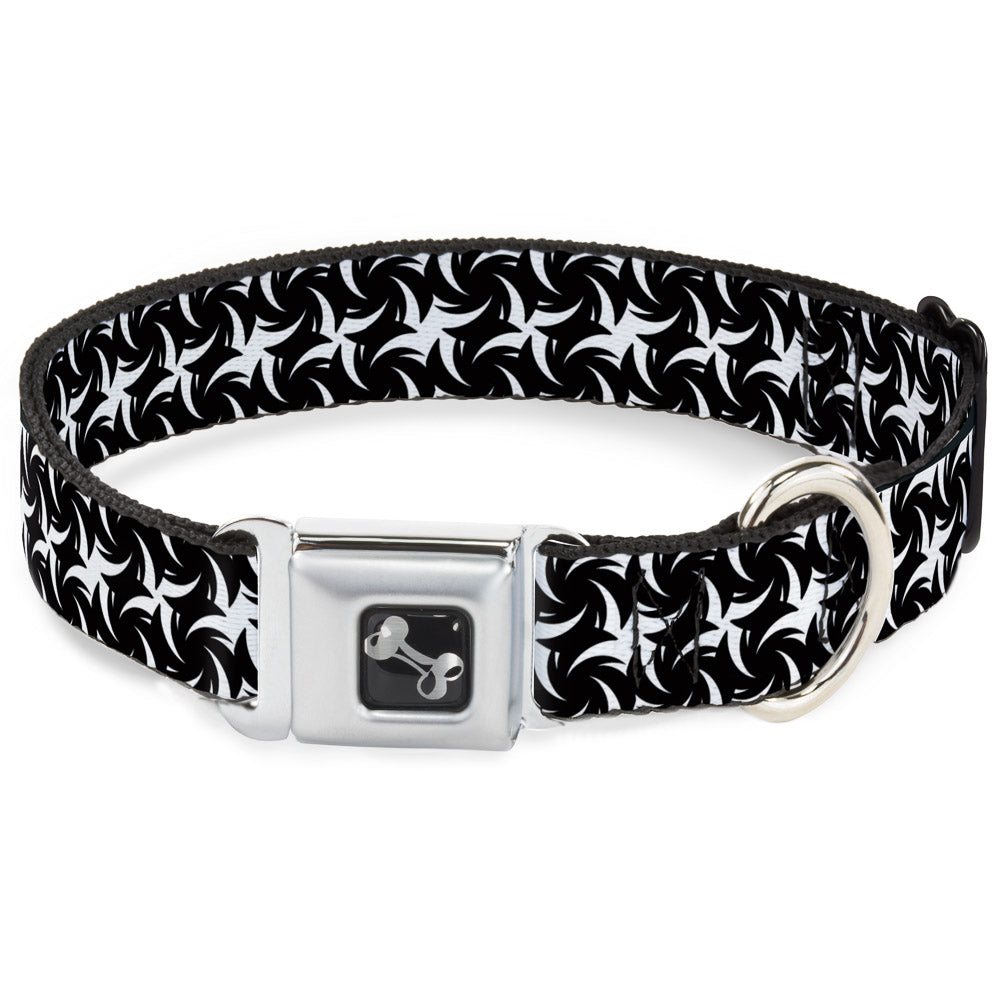 Dog Bone Seatbelt Buckle Collar - Pinwheel Plumes White/Black Seatbelt Buckle Collars Buckle-Down