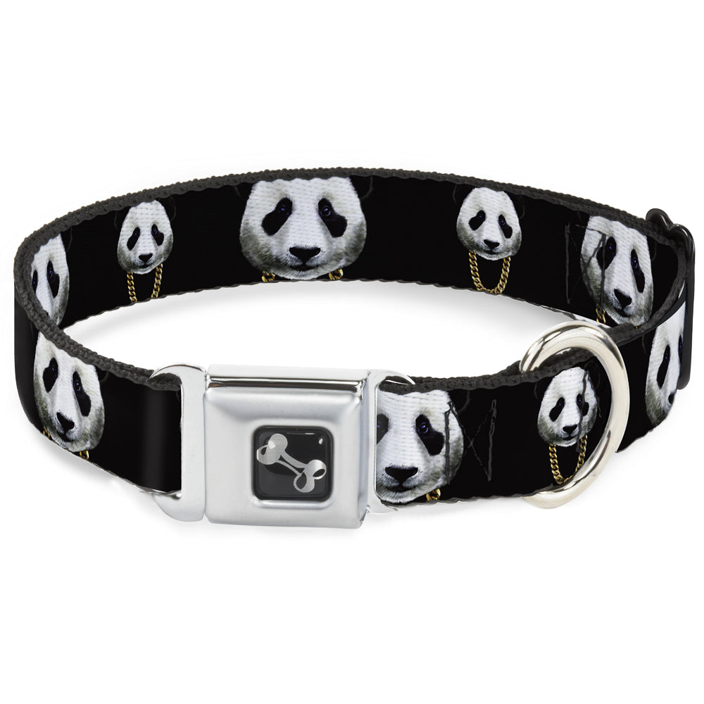 Dog Bone Seatbelt Buckle Collar - Panda w/Gold Chain Black Seatbelt Buckle Collars Buckle-Down