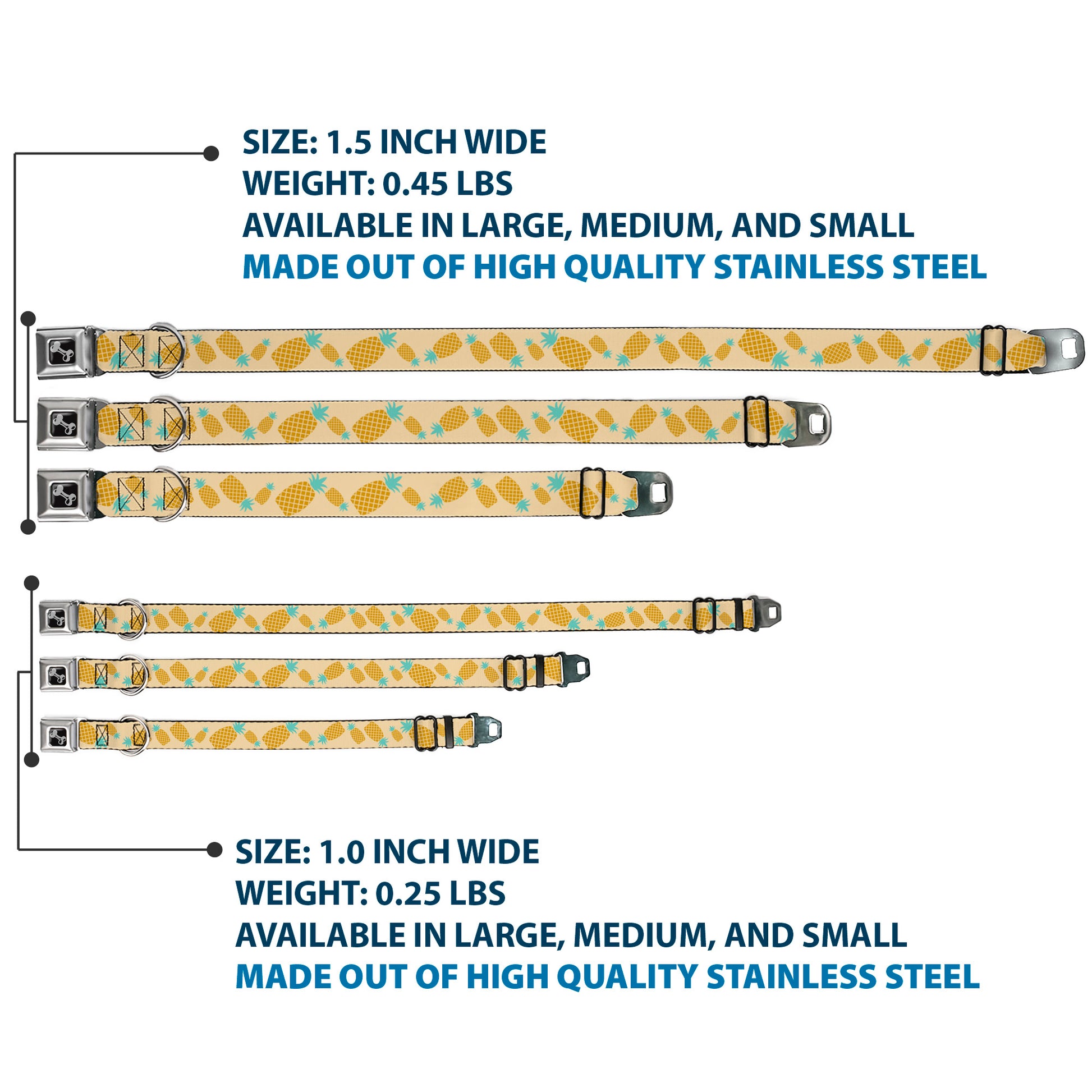 Dog Bone Seatbelt Buckle Collar - Pineapples Rotating Tan Seatbelt Buckle Collars Buckle-Down