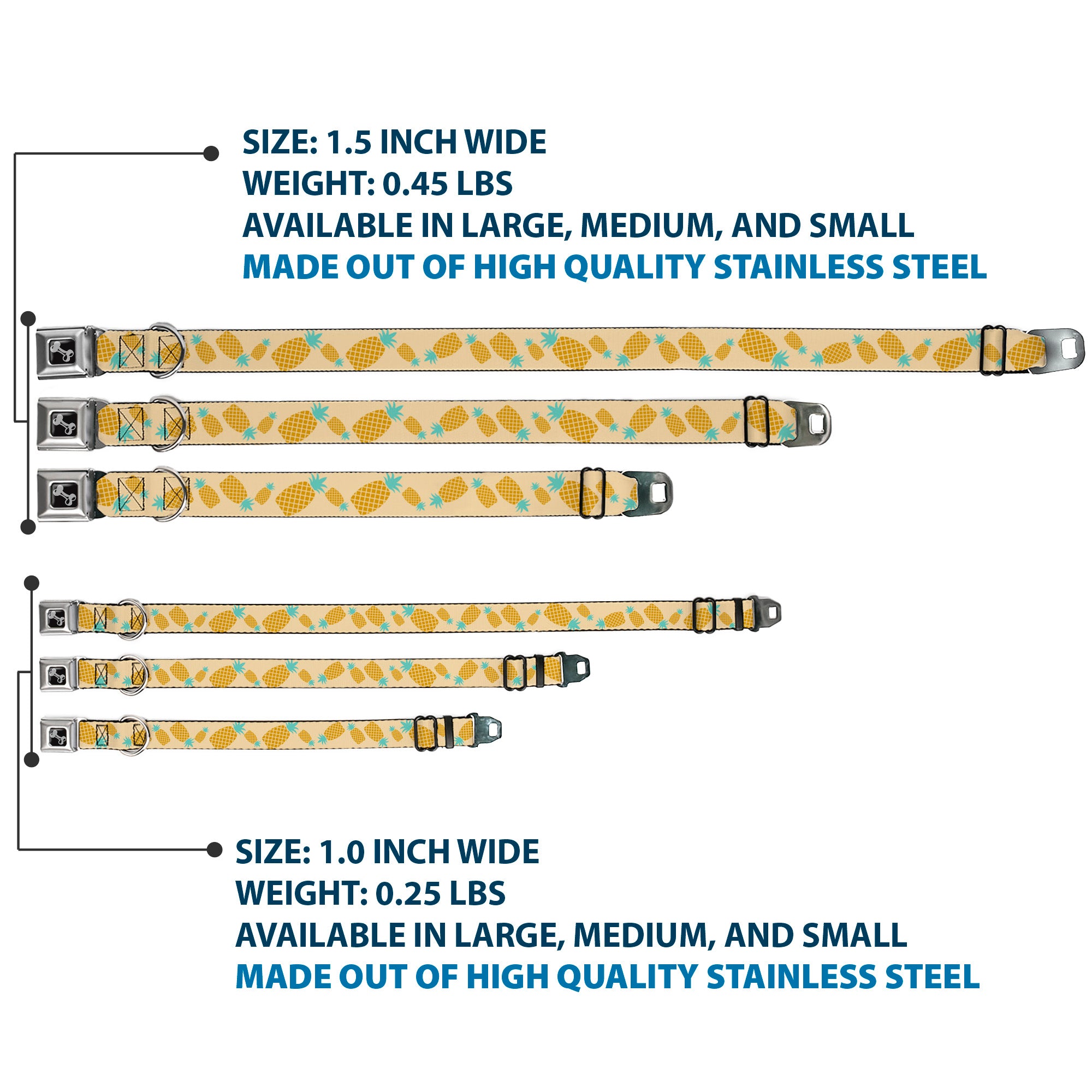 Dog Bone Seatbelt Buckle Collar - Pineapples Rotating Tan Seatbelt Buckle Collars Buckle-Down