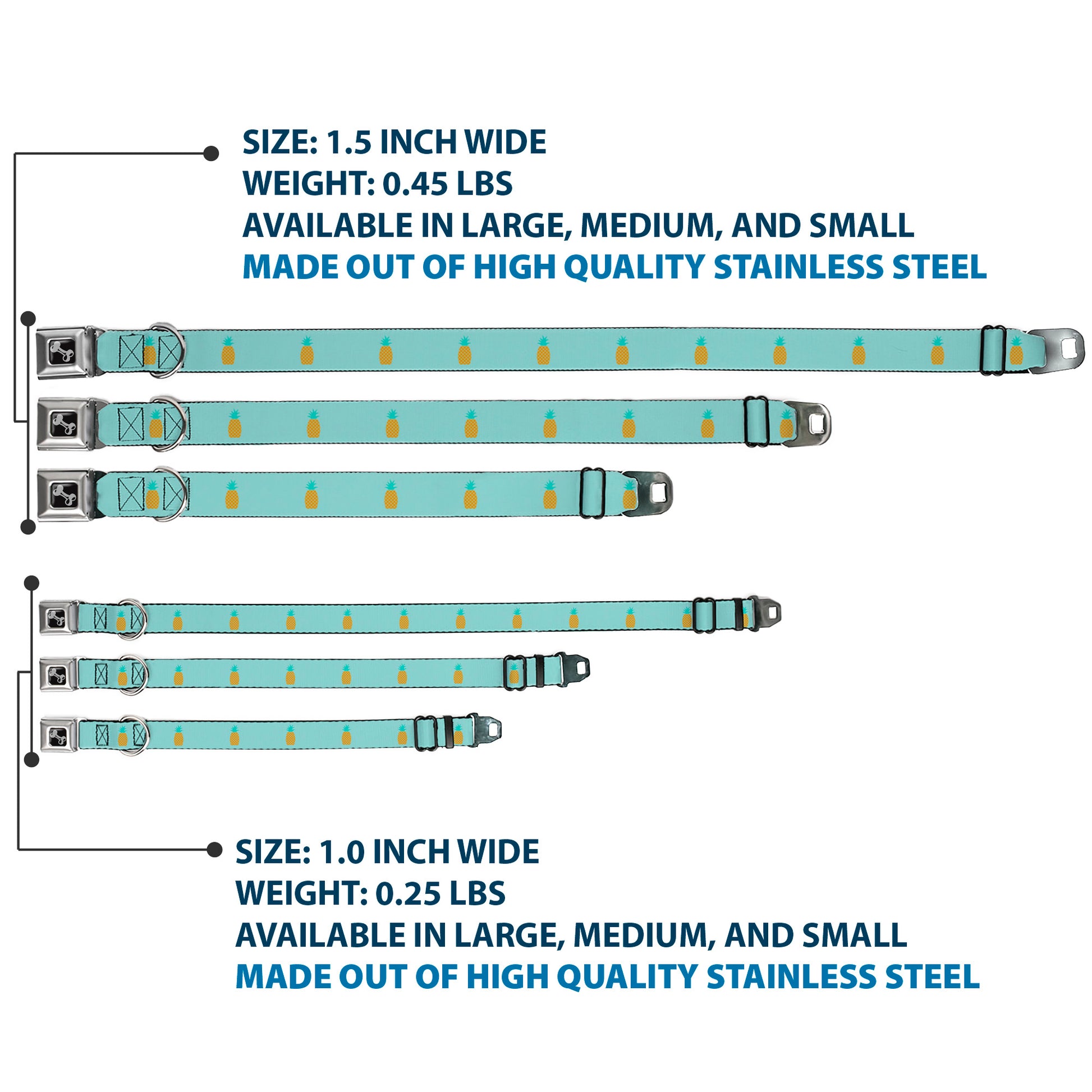 Dog Bone Seatbelt Buckle Collar - Pineapple Repeat Aqua Blue Seatbelt Buckle Collars Buckle-Down
