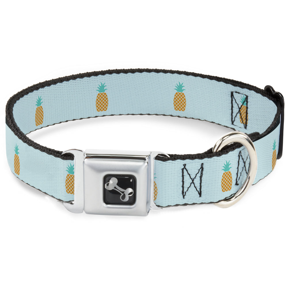 Dog Bone Seatbelt Buckle Collar - Pineapple Repeat Aqua Blue Seatbelt Buckle Collars Buckle-Down