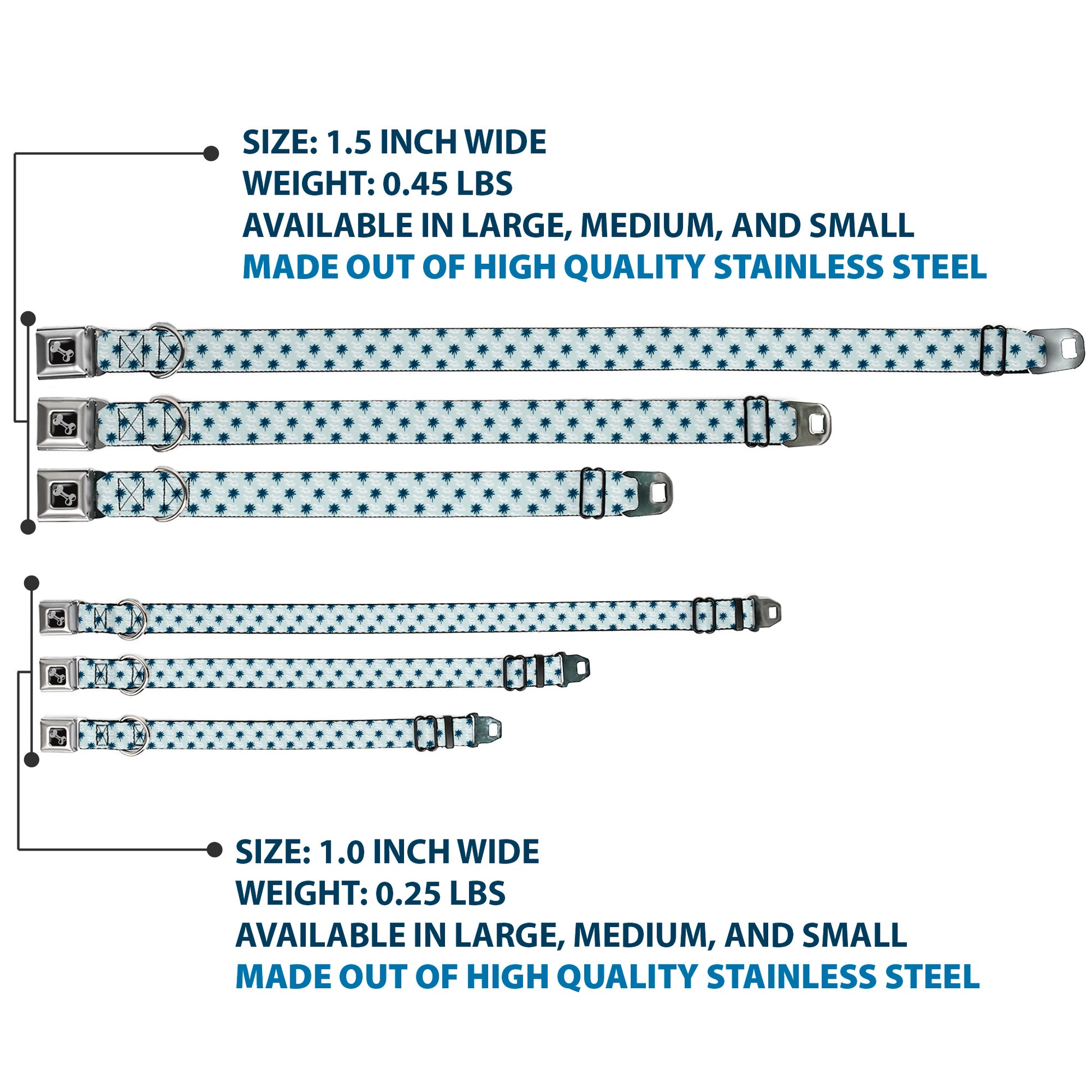 Dog Bone Seatbelt Buckle Collar - Palm Trees & Waves Monogram Blues/White Seatbelt Buckle Collars Buckle-Down