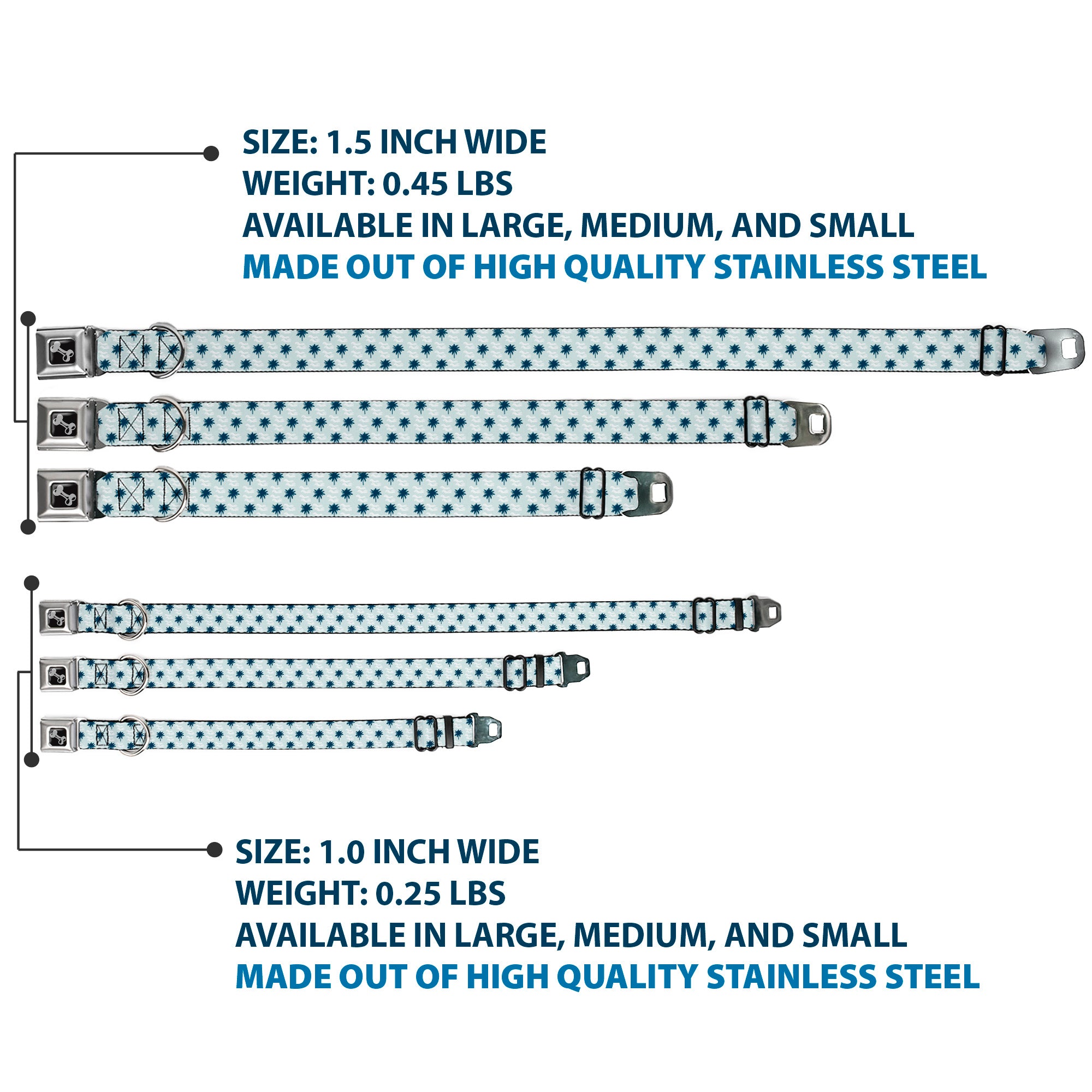 Dog Bone Seatbelt Buckle Collar - Palm Trees & Waves Monogram Blues/White Seatbelt Buckle Collars Buckle-Down