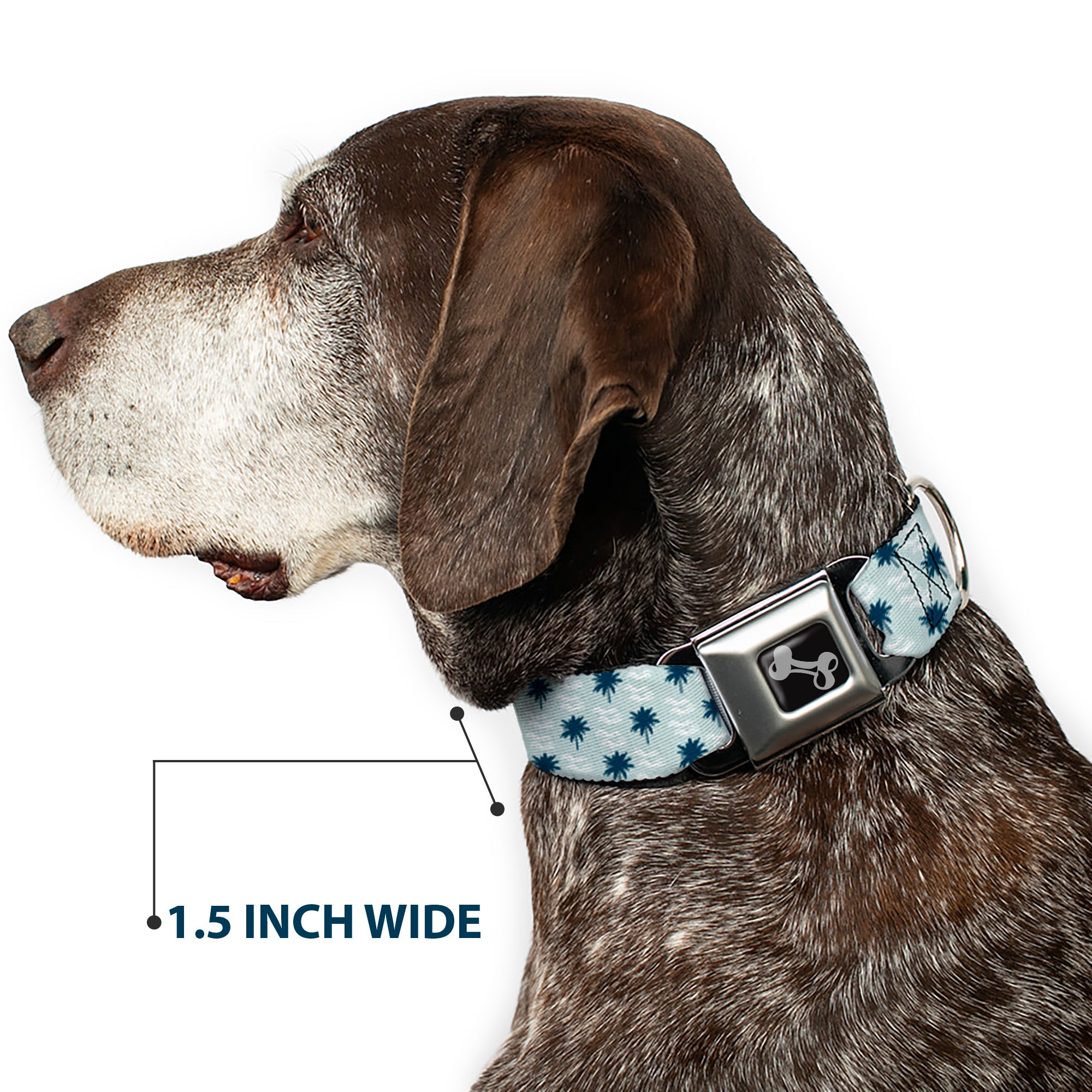 Dog Bone Seatbelt Buckle Collar - Palm Trees & Waves Monogram Blues/White Seatbelt Buckle Collars Buckle-Down