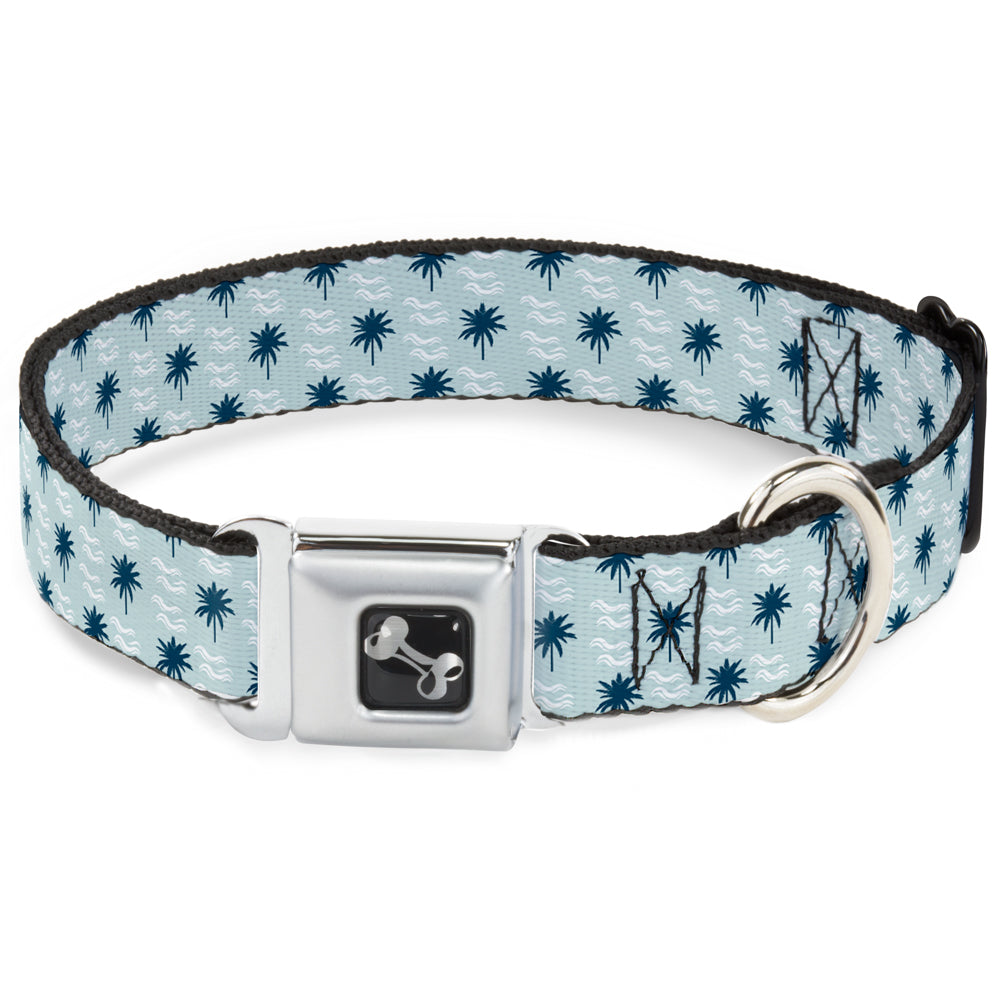 Dog Bone Seatbelt Buckle Collar - Palm Trees & Waves Monogram Blues/White Seatbelt Buckle Collars Buckle-Down