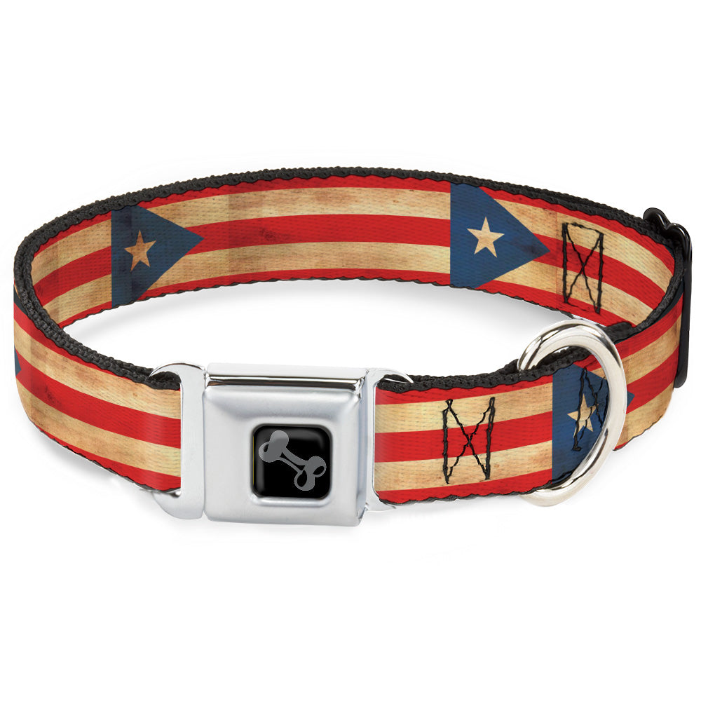 Dog Bone Black/Silver Seatbelt Buckle Collar - Puerto Rico Flag Continuous Vintage Seatbelt Buckle Collars Buckle-Down