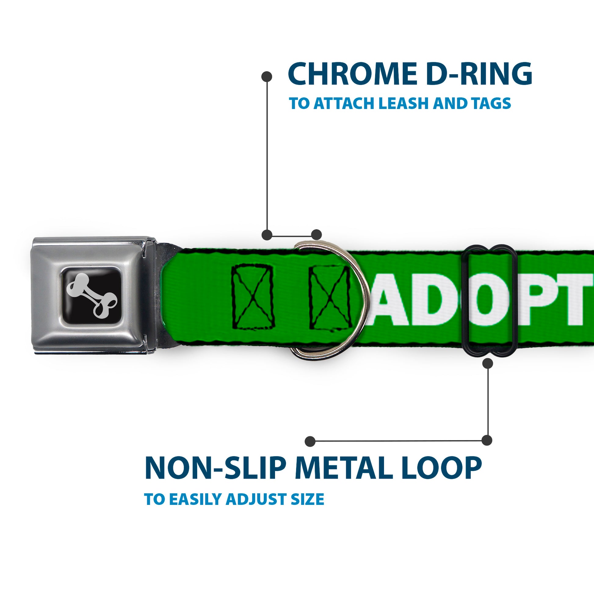 Dog Bone Black/Silver Seatbelt Buckle Collar - Pet Quote ADOPT ME Green/White Seatbelt Buckle Collars Buckle-Down