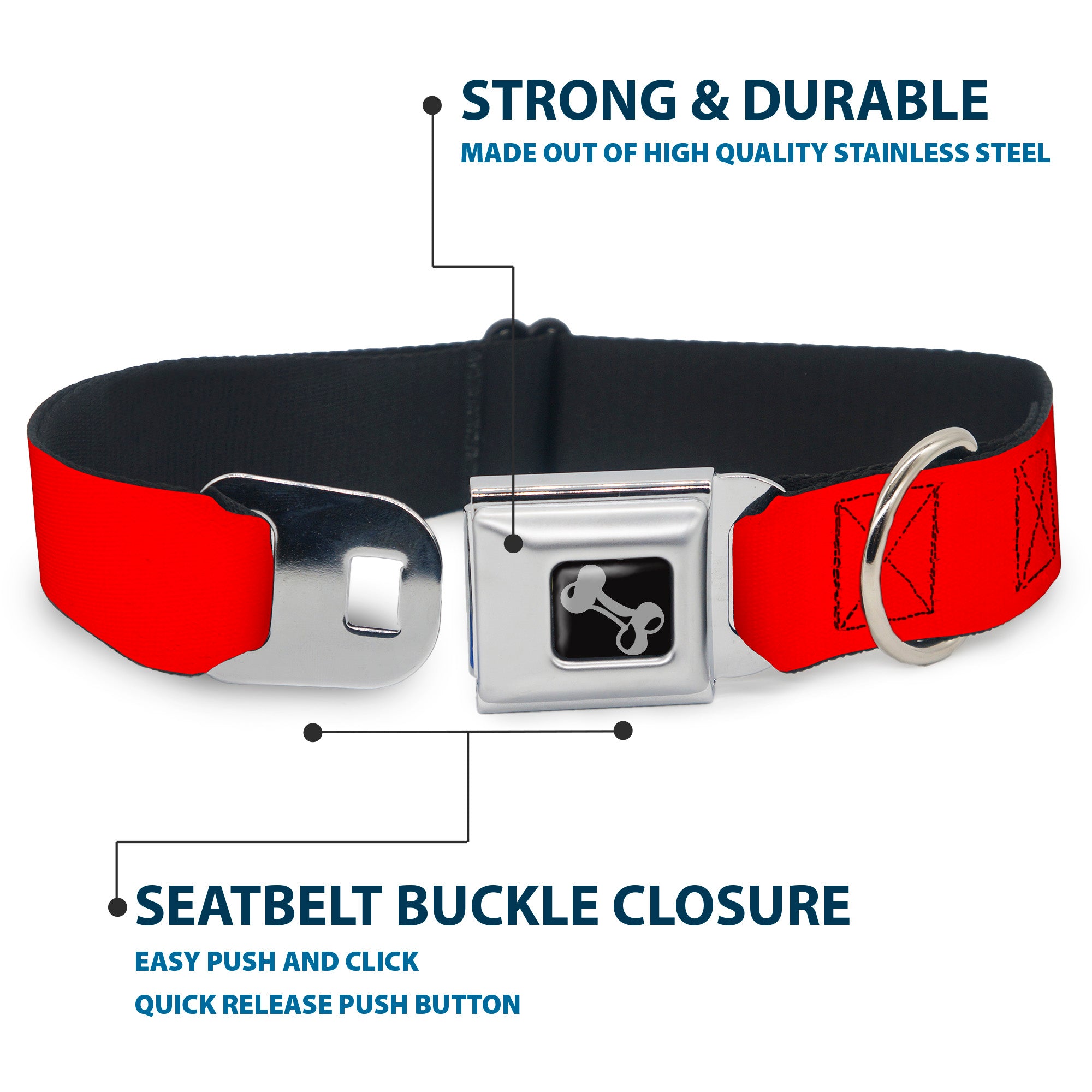 Dog Bone Black/Silver Seatbelt Buckle Collar - Pet Quote CAUTION Red/White Seatbelt Buckle Collars Buckle-Down