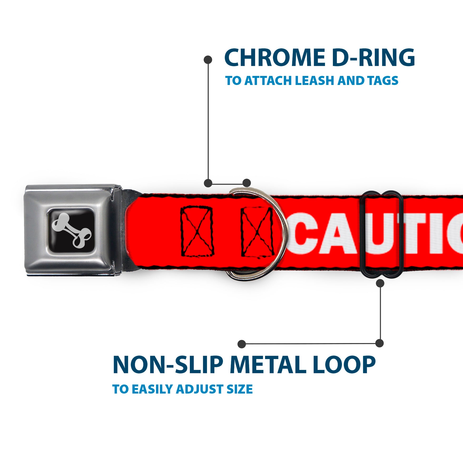 Dog Bone Black/Silver Seatbelt Buckle Collar - Pet Quote CAUTION Red/White Seatbelt Buckle Collars Buckle-Down