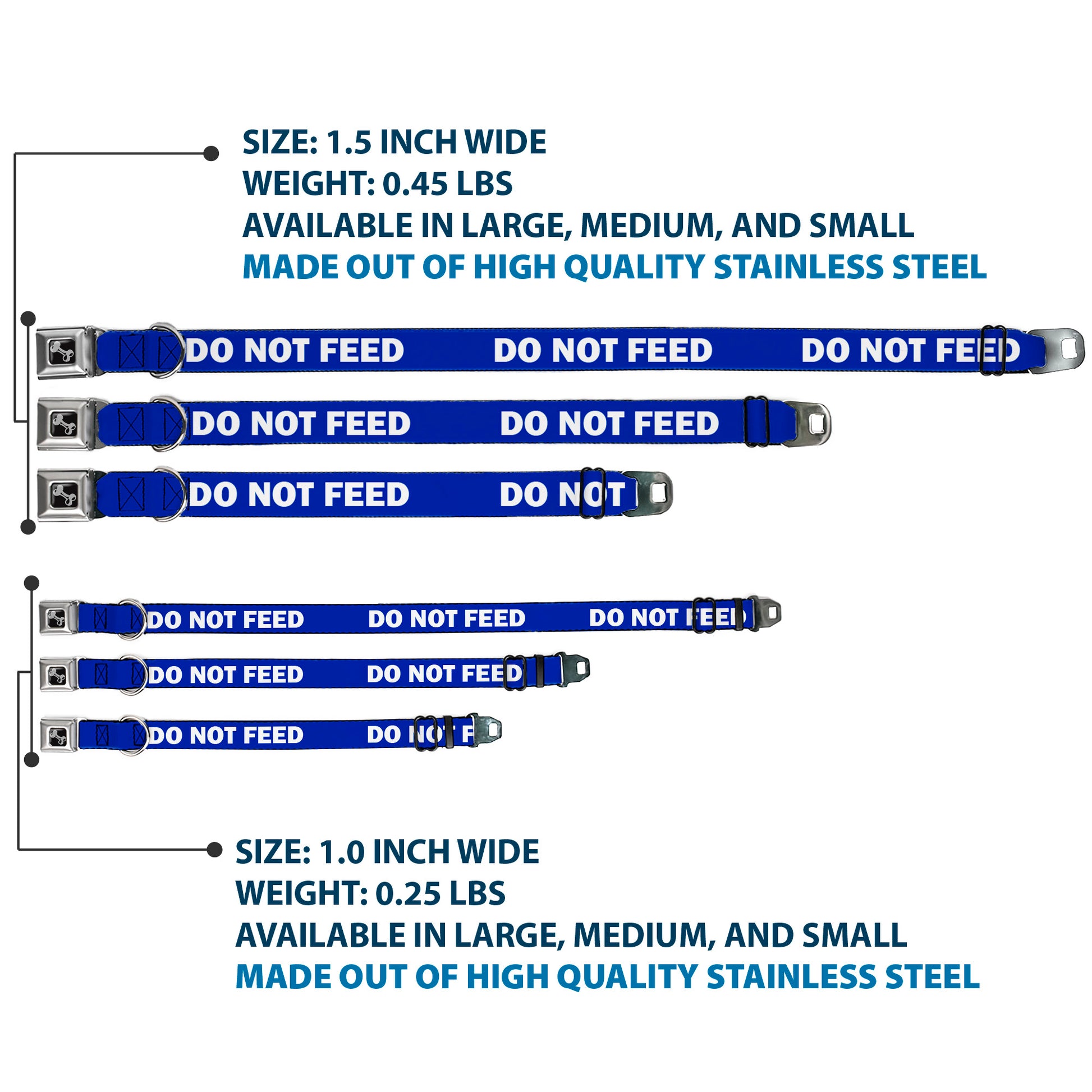 Dog Bone Black/Silver Seatbelt Buckle Collar - Pet Quote DO NOT FEED Navy/White Seatbelt Buckle Collars Buckle-Down