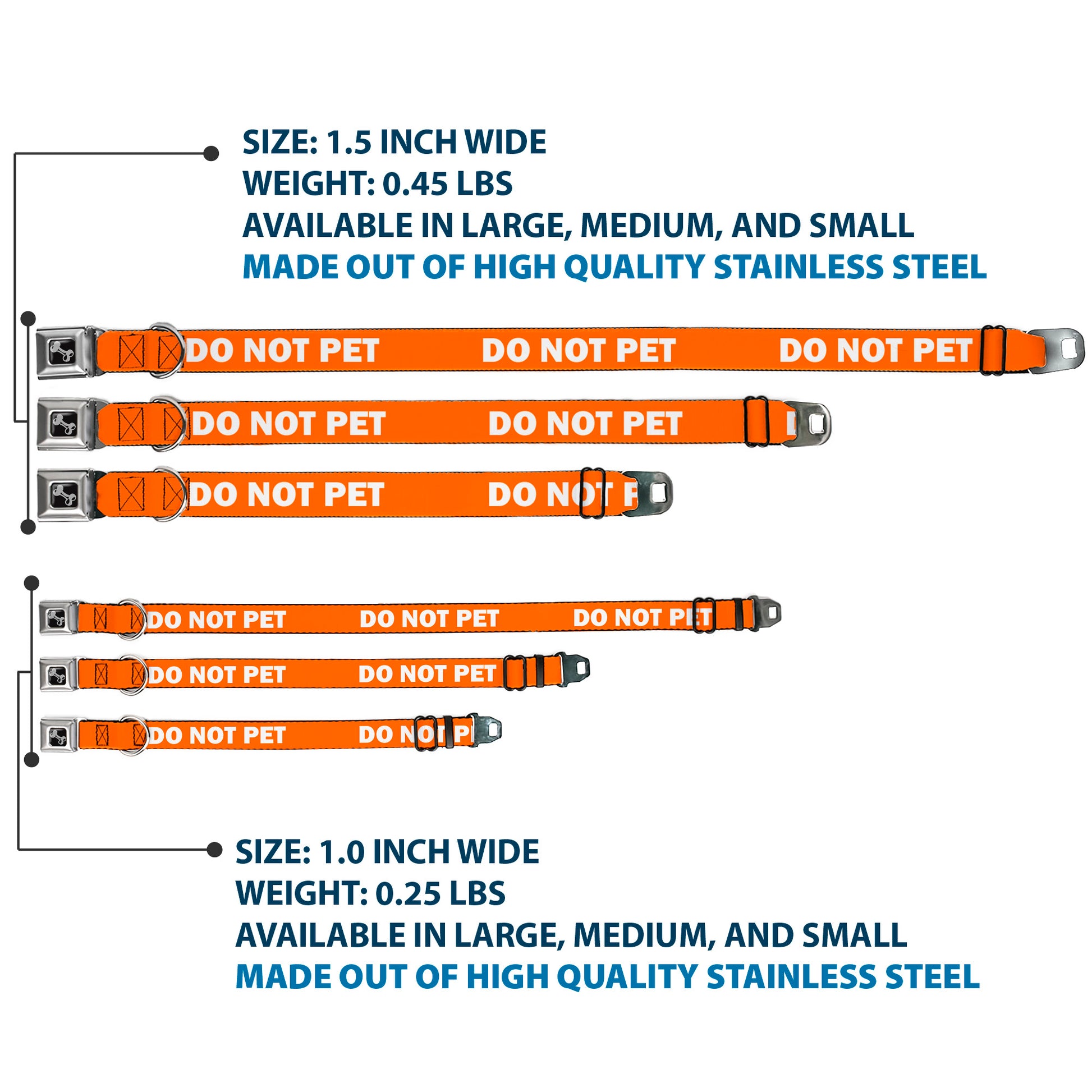 Dog Bone Black/Silver Seatbelt Buckle Collar - Pet Quote DO NOT PET Orange/White Seatbelt Buckle Collars Buckle-Down