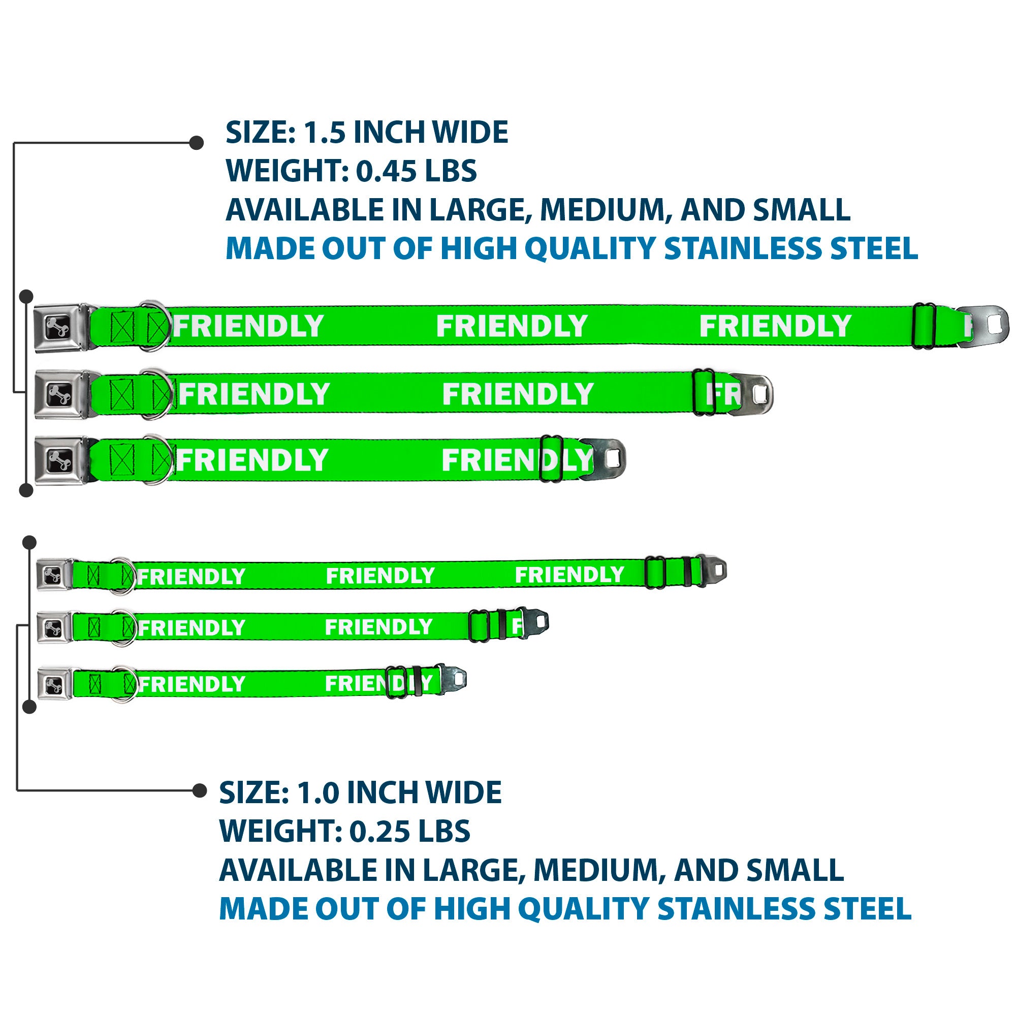 Dog Bone Black/Silver Seatbelt Buckle Collar - Pet Quote FRIENDLY Green/White Seatbelt Buckle Collars Buckle-Down