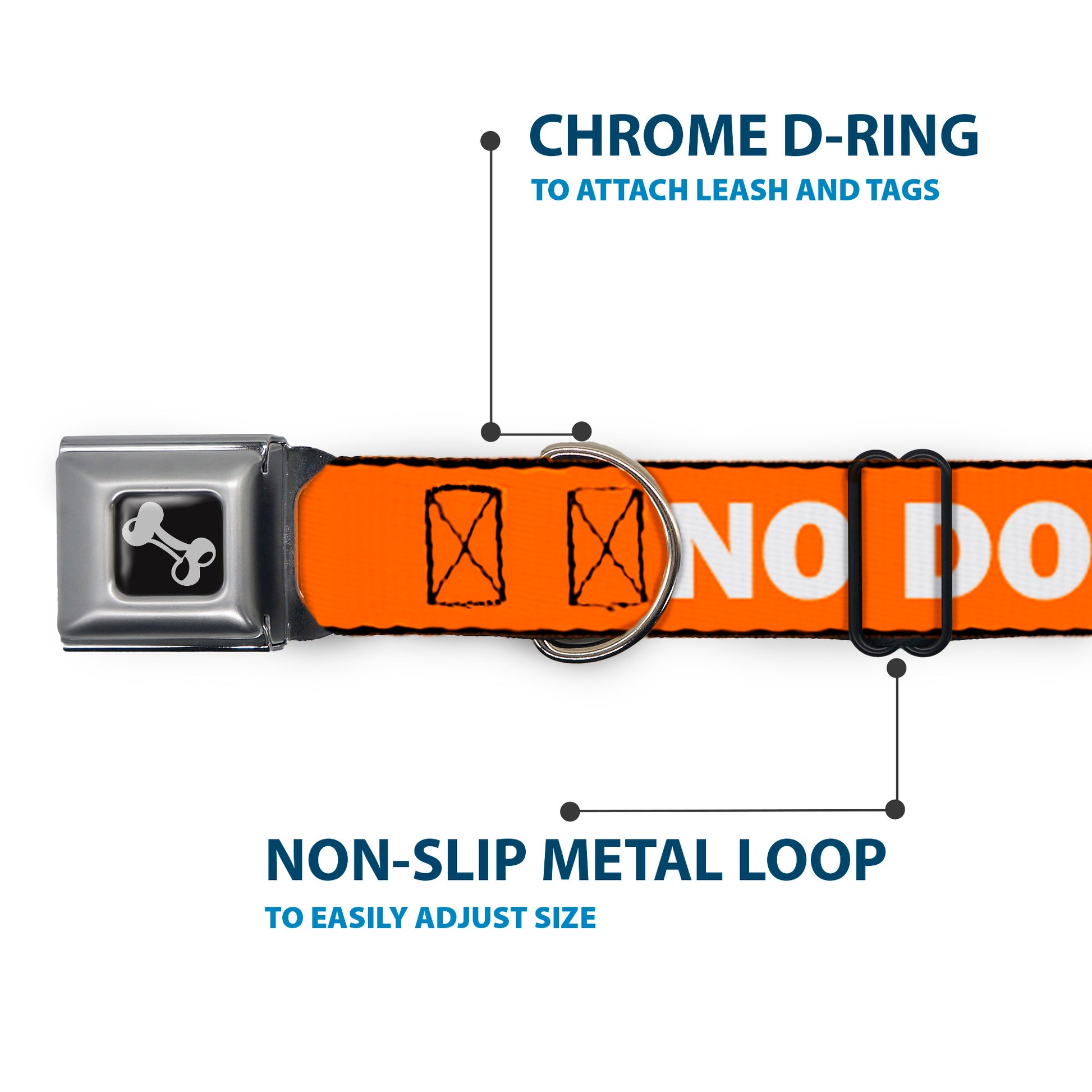 Dog Bone Black/Silver Seatbelt Buckle Collar - Pet Quote NO DOGS Orange/White Seatbelt Buckle Collars Buckle-Down